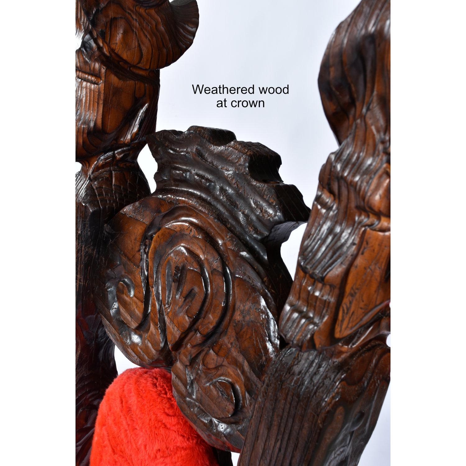 Chaises trônes vintage Witco Conquistador Tiki '2' restaurées en fourrure rouge d'origine en vente 6