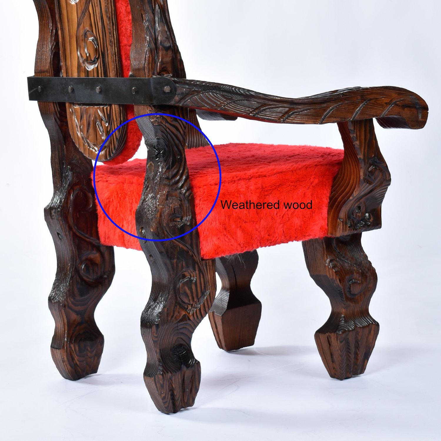 Chaises trônes vintage Witco Conquistador Tiki '2' restaurées en fourrure rouge d'origine en vente 8
