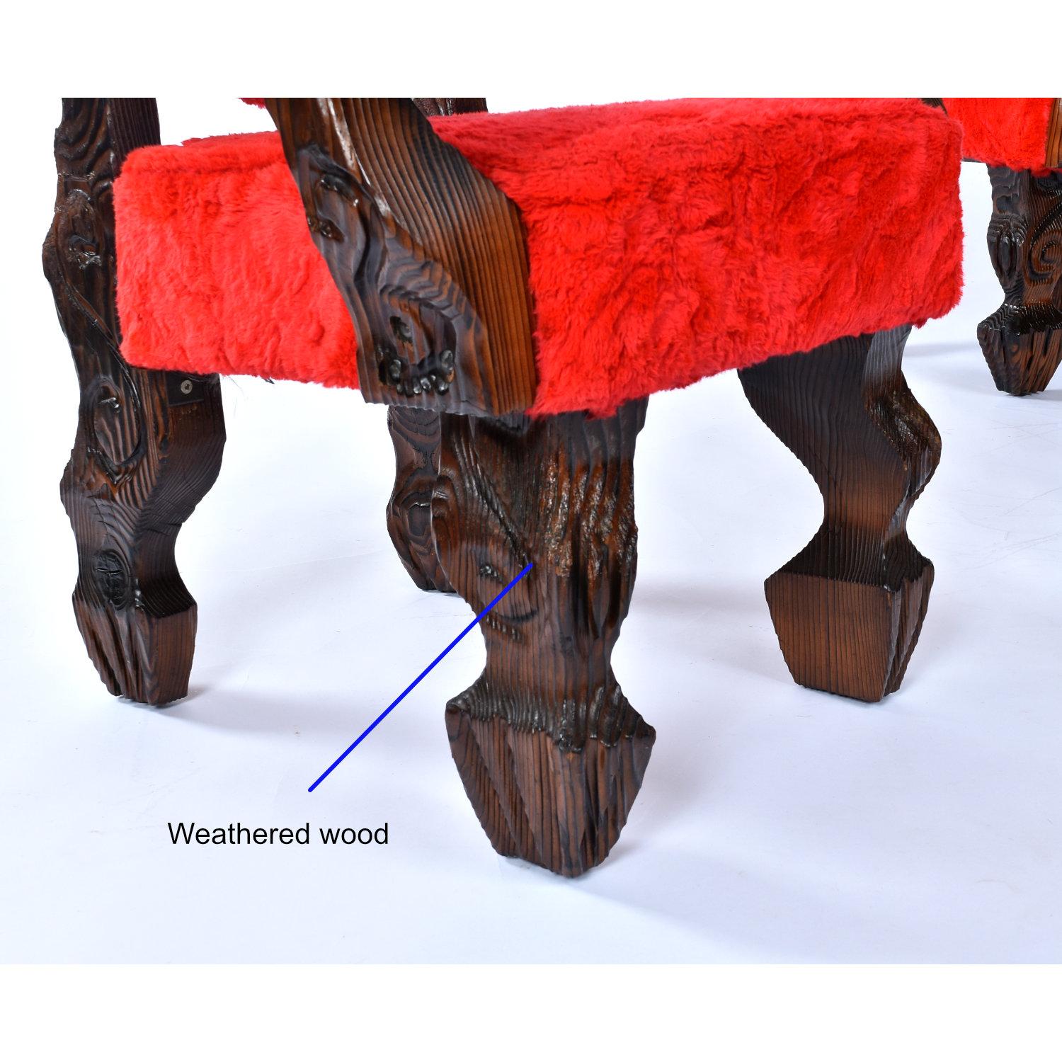 Chaises trônes vintage Witco Conquistador Tiki '2' restaurées en fourrure rouge d'origine en vente 10