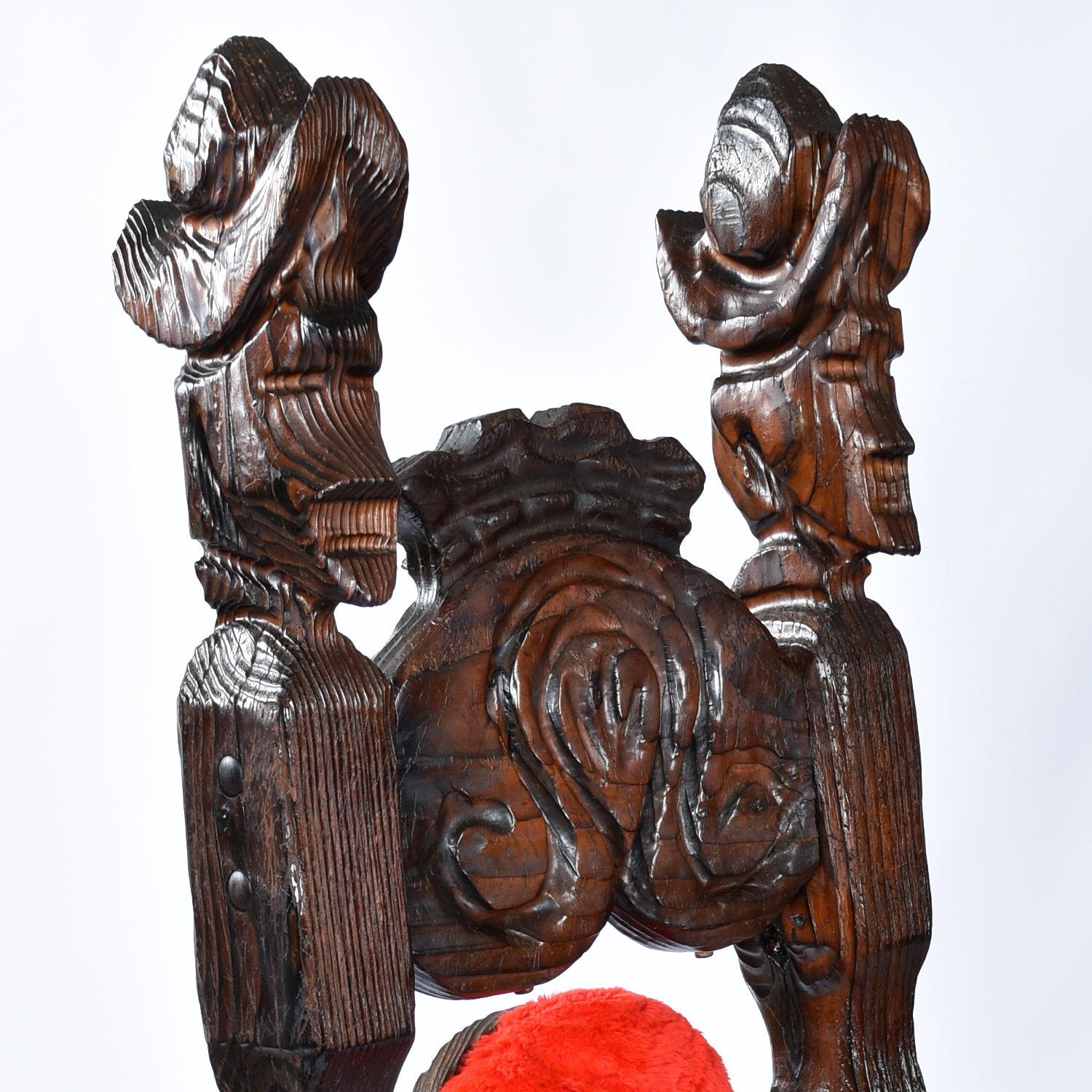 Métal Chaises trônes vintage Witco Conquistador Tiki '2' restaurées en fourrure rouge d'origine en vente