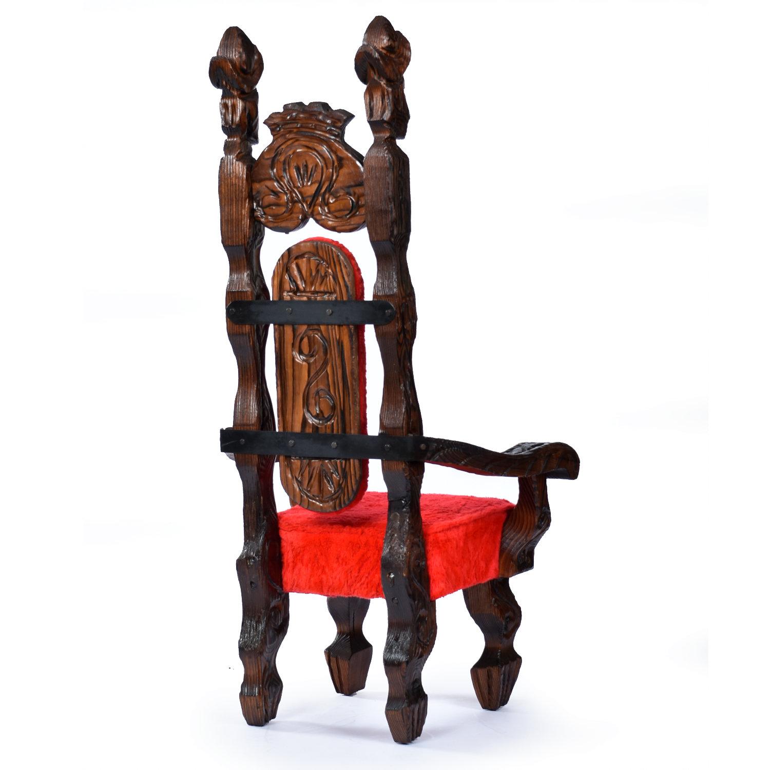 Chaises trônes vintage Witco Conquistador Tiki '2' restaurées en fourrure rouge d'origine en vente 1