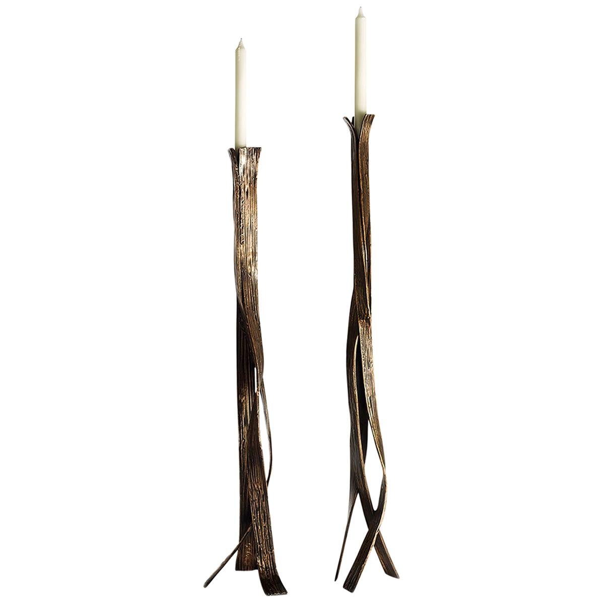 2-Ribbon Sculptural Candleholders