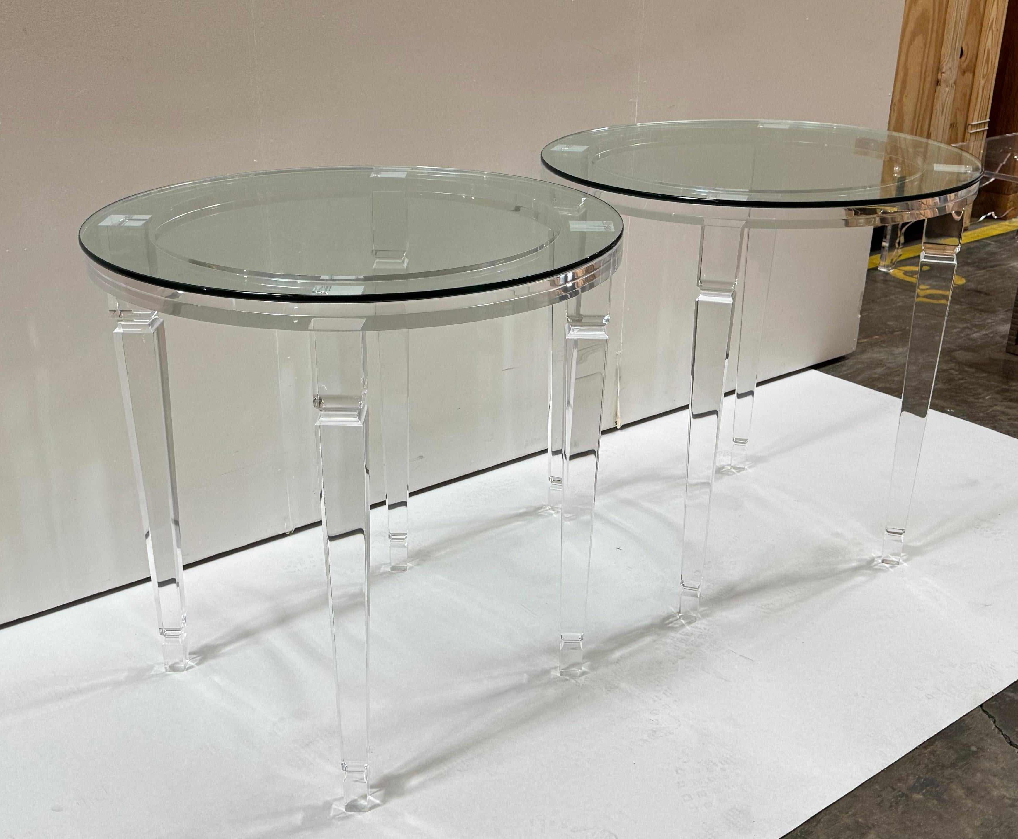 Beveled 2 Richard Round Acrylic End Table For Sale