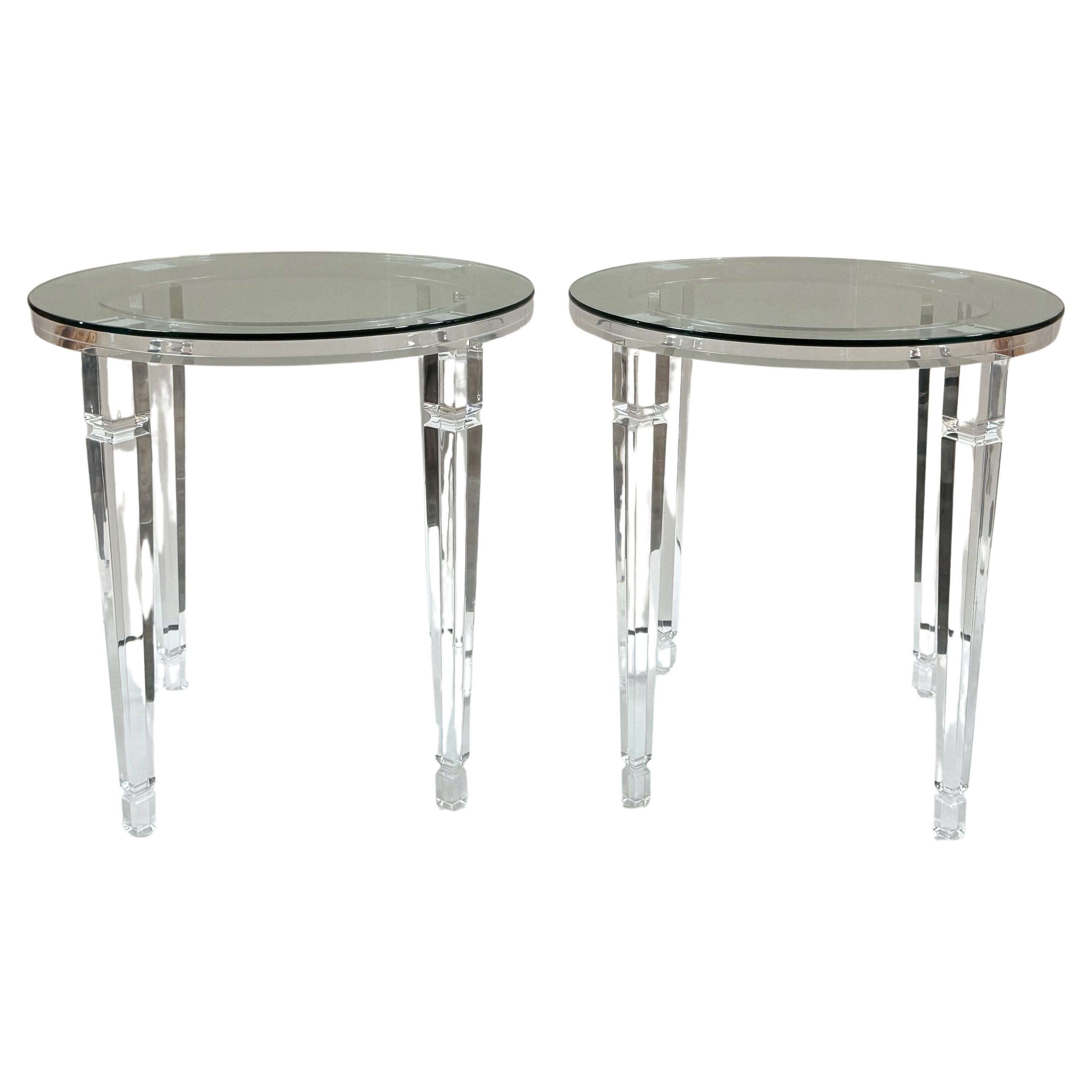 2 Richard Round Acrylic End Table For Sale