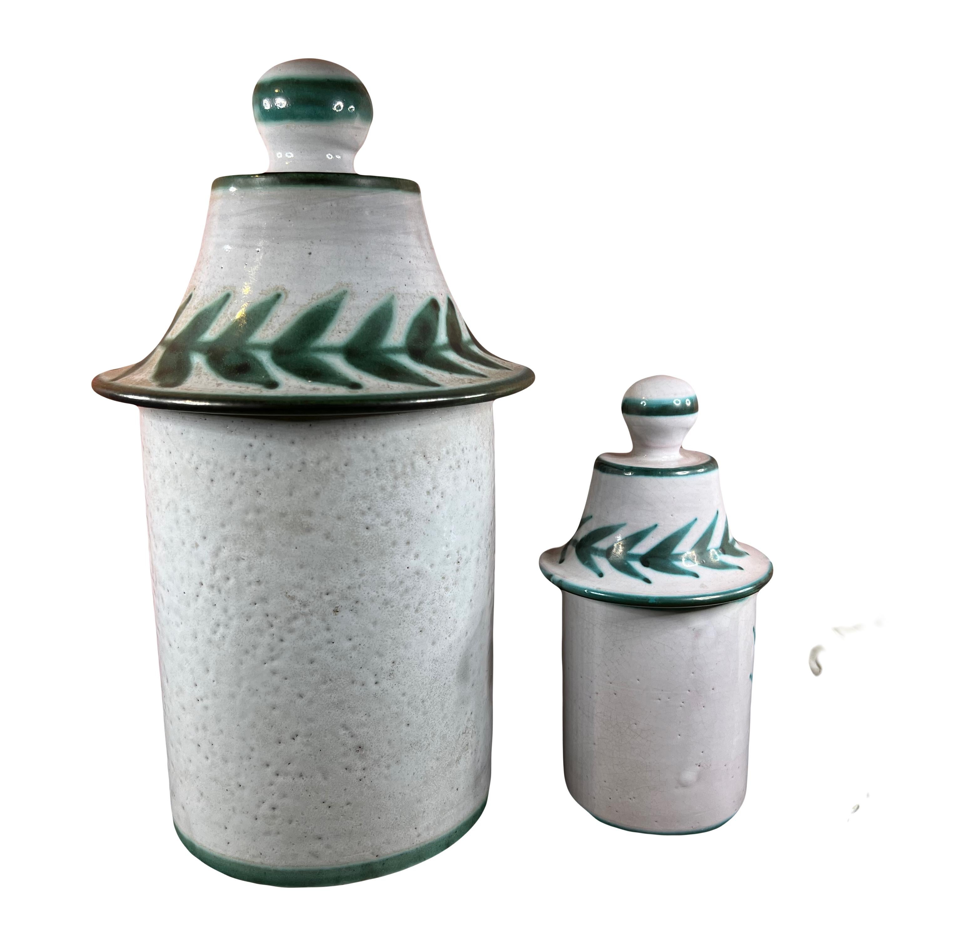 Faience 2 Robert Picault Vallauris mid-century pharmacy jars from the 50s For Sale