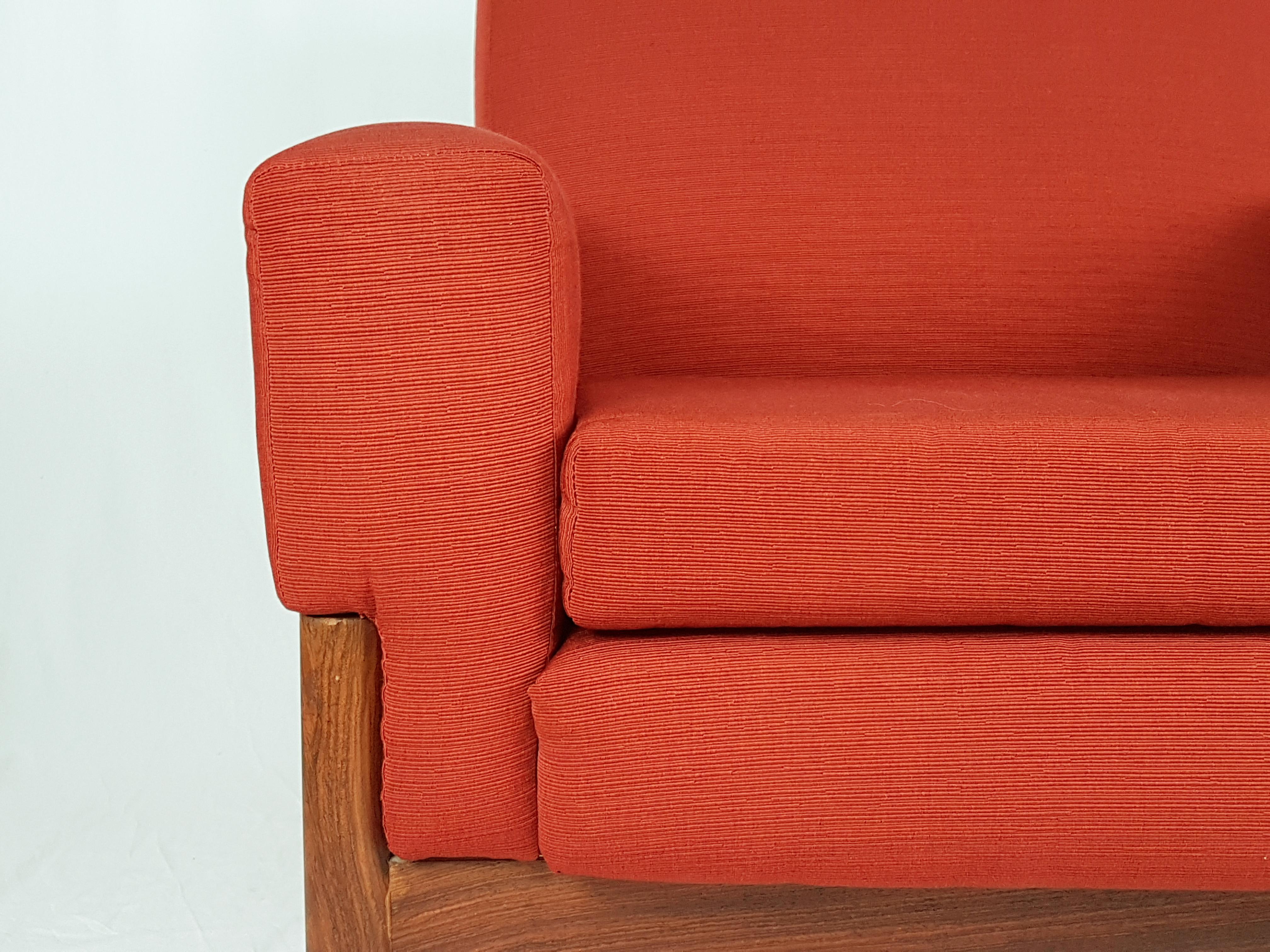 Pair of Wood & Brick Red Fabric 1960 Armchair by S. Saporiti for F.Lli Saporiti For Sale 9
