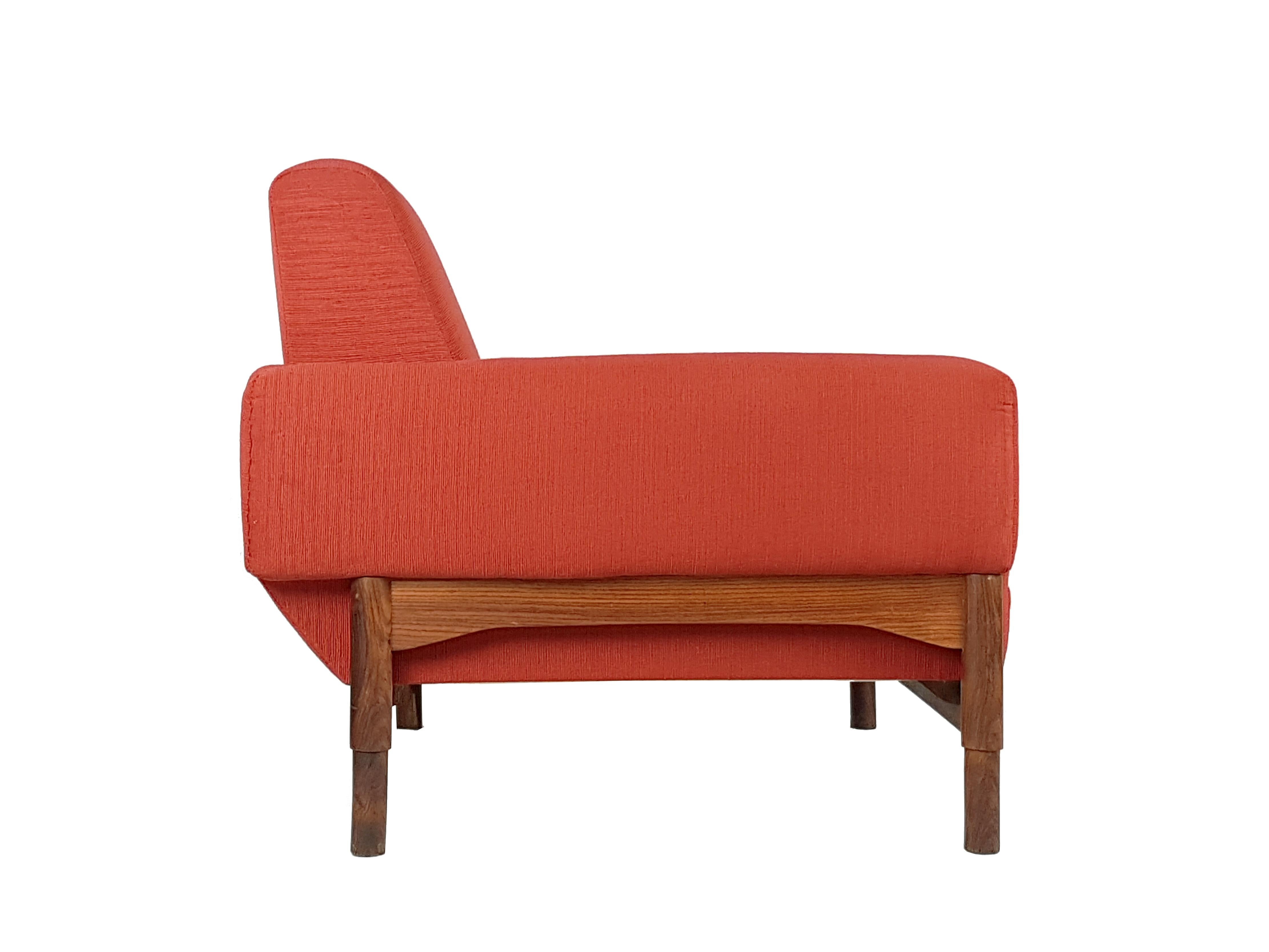 Mid-20th Century Pair of Wood & Brick Red Fabric 1960 Armchair by S. Saporiti for F.Lli Saporiti For Sale
