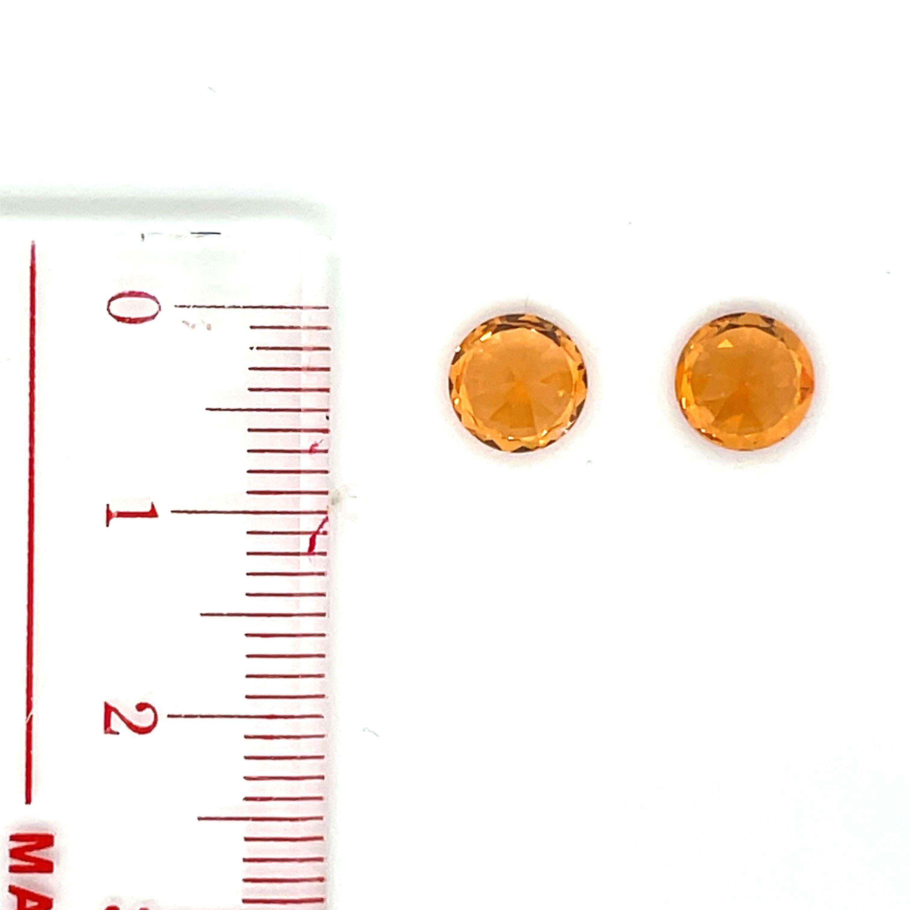 Contemporain 2 pierres précieuses rondes grenat mandarin Cts 3,28 en vente