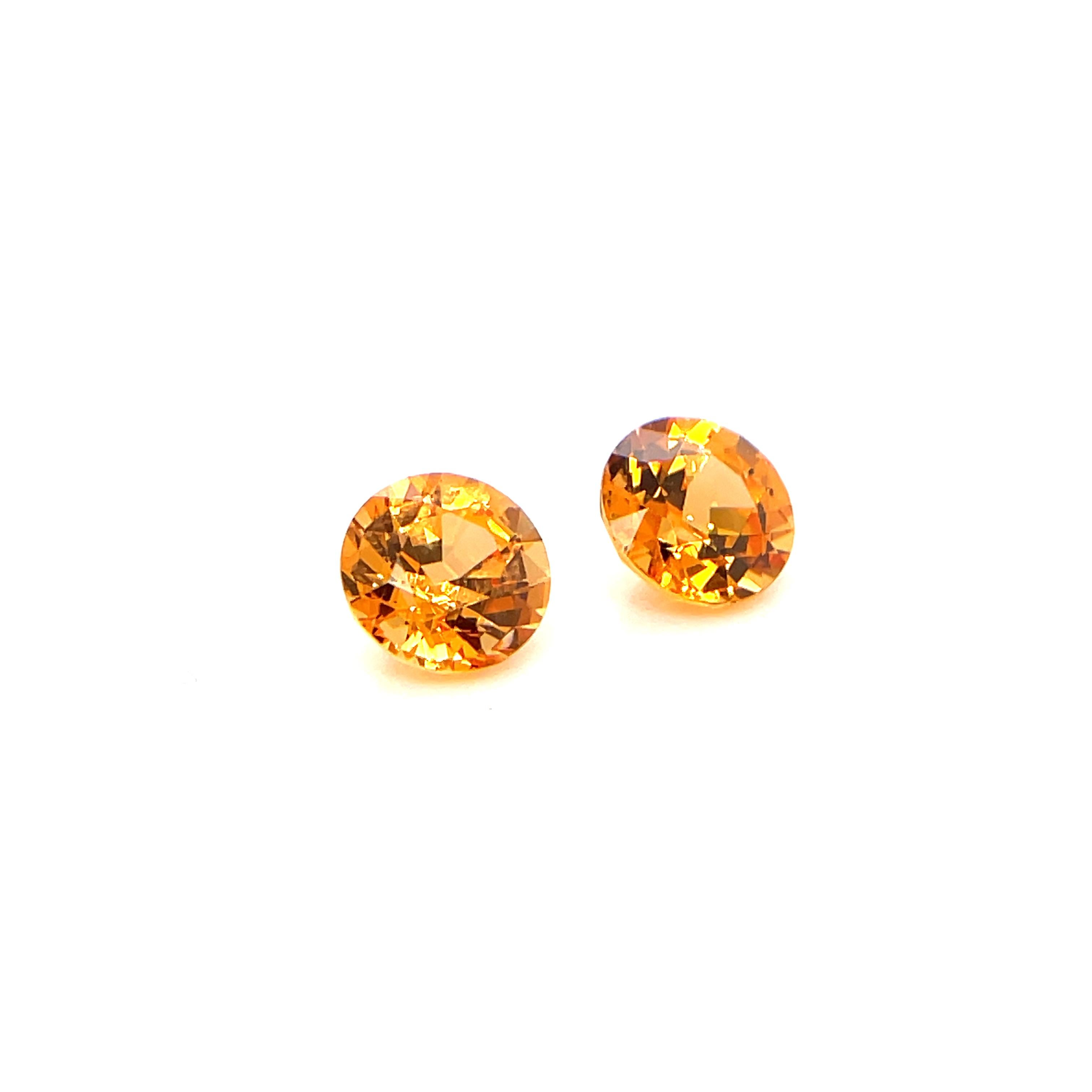 2 pierres précieuses rondes grenat mandarin Cts 3,28 en vente 2