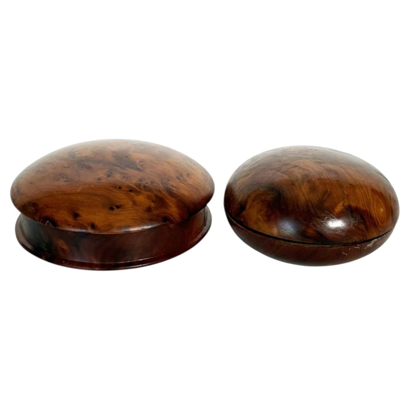 2 round wooden boxes, France, 1970