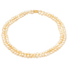 2 Row Baroque Beads Necklace with 18k Yellow Gold Clasp