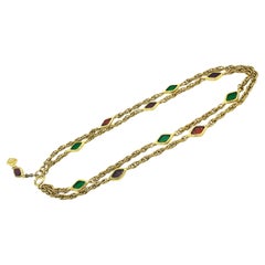 2 row Chanel necklace with red and green pate the verre, gold plated, 1970/80's
