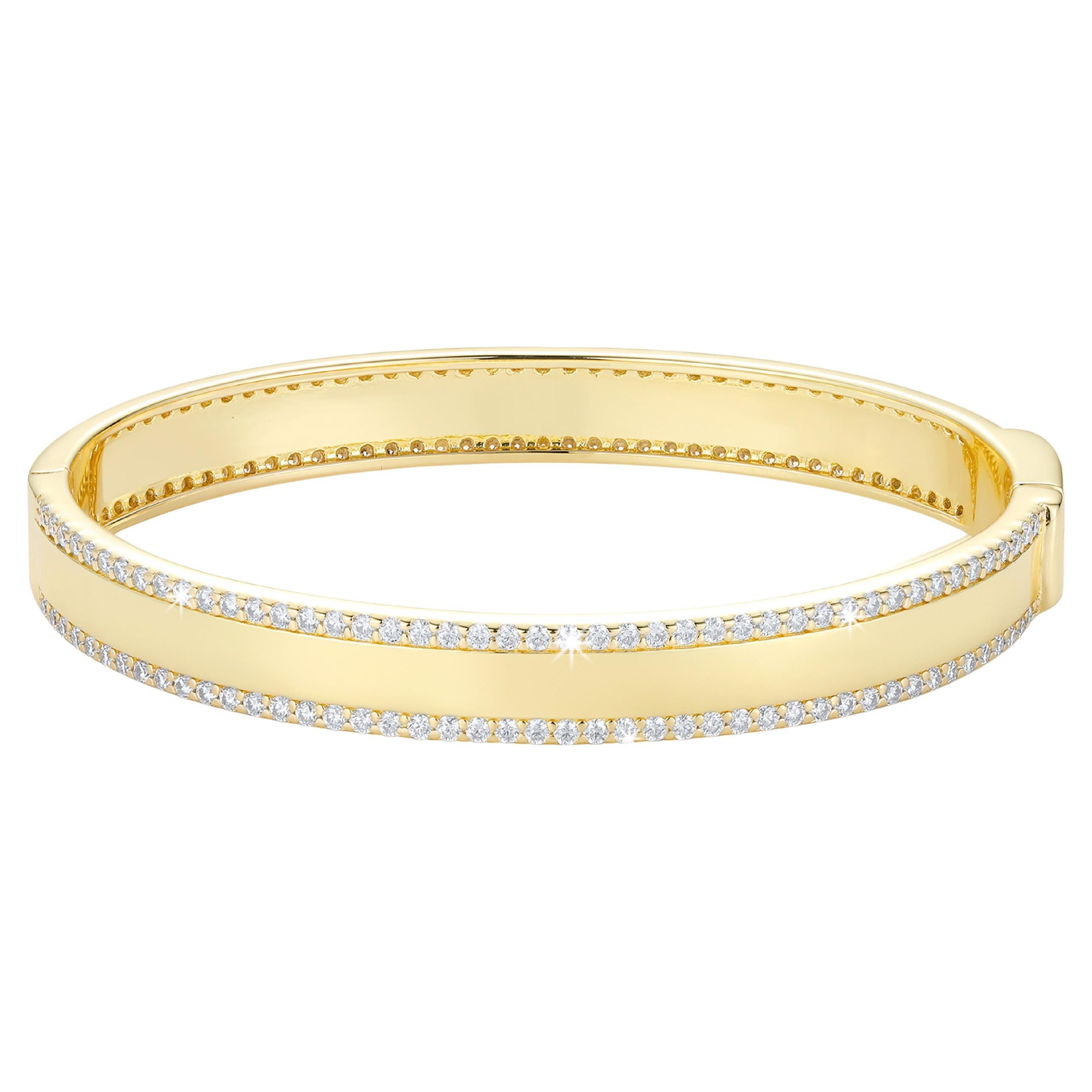 2 Reihen runder Armreif aus 14 Karat Gelbgold mit Diamanten