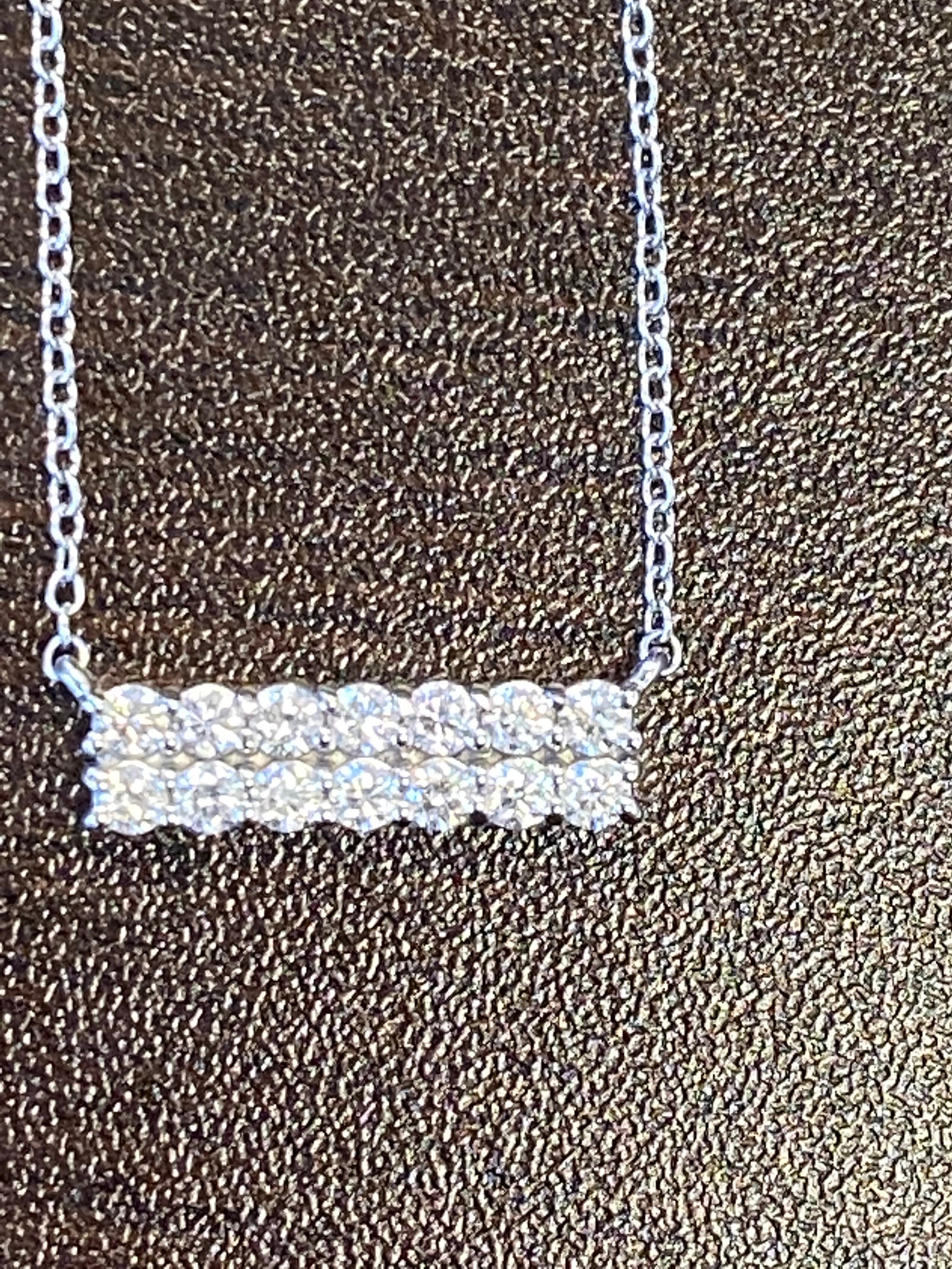 Modern 2 Row Diamond Bar Pendant White Gold For Sale