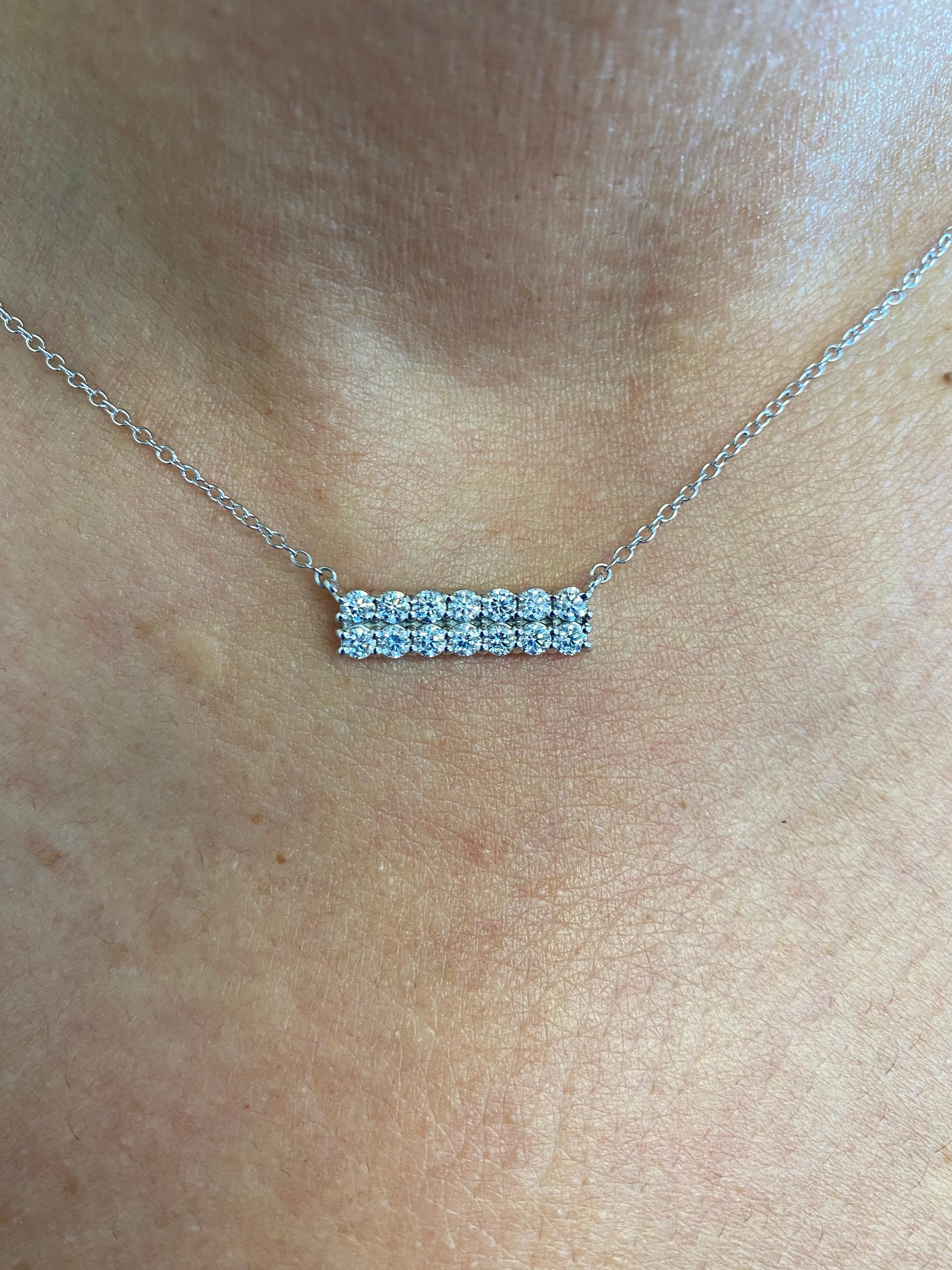 2 Row Diamond Bar Pendant White Gold In New Condition For Sale In Great Neck, NY