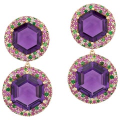 Goshwara Hexagon Amethyst With Pink Sapphire, Tsavorite And Diamond Earrings