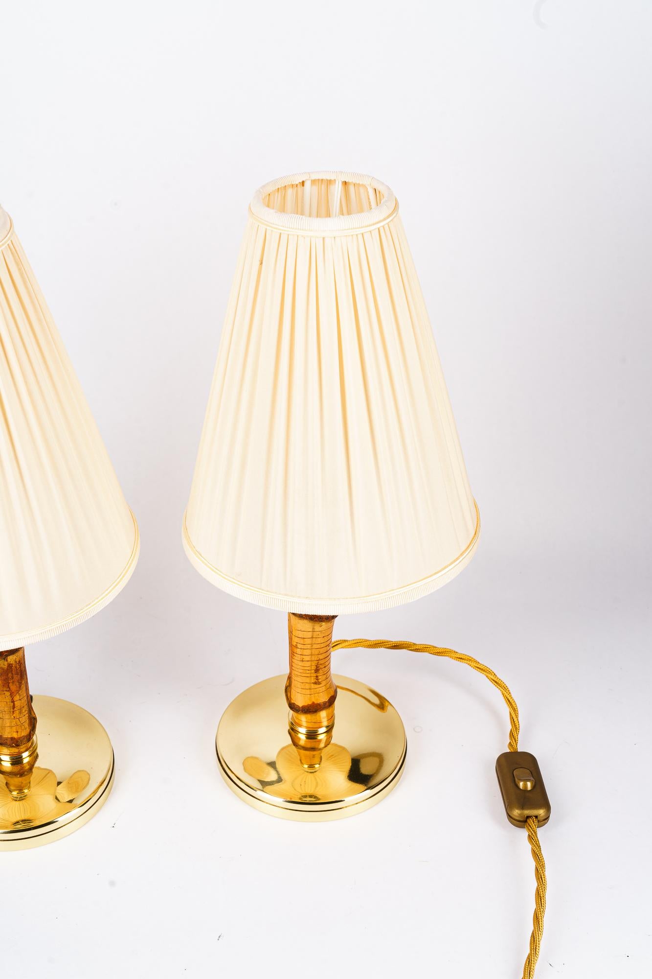Austrian 2 Rupert Nikoll Bamboo Table Lamps with Fabric Shades Austria Around 1950s For Sale