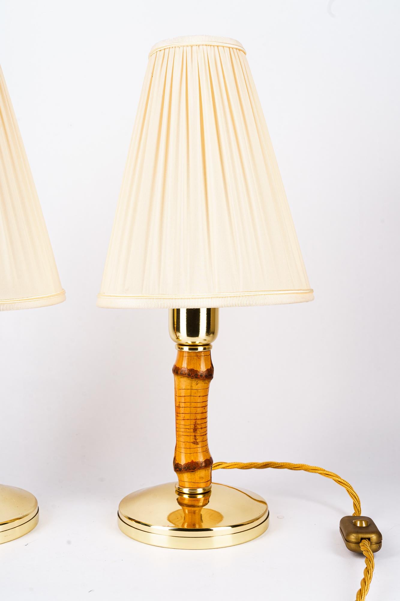 Lacquered 2 Rupert Nikoll Bamboo Table Lamps with Fabric Shades Austria Around 1950s For Sale