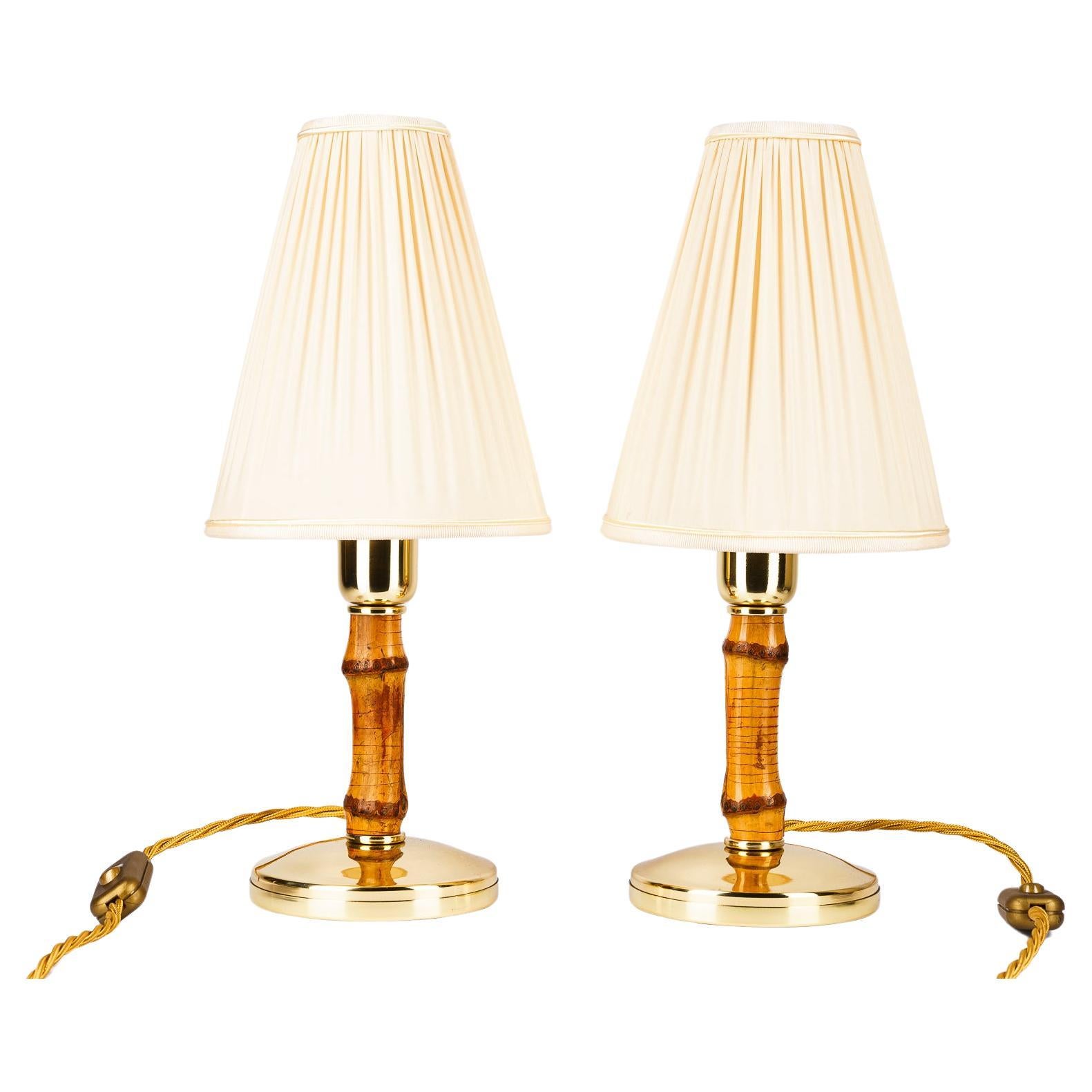 2 Rupert Nikoll Bamboo Table Lamps with Fabric Shades Austria Around 1950s For Sale