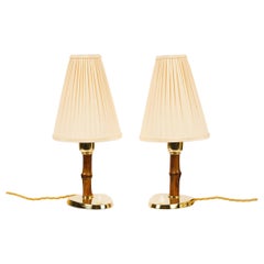 2 Rupert nikoll bamboo table lamps with fabric shades vienna around 1950s