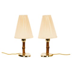 2 Rupert Nikoll Bamboo Table Lamps with Fabric Shades Vienna Around 1950s