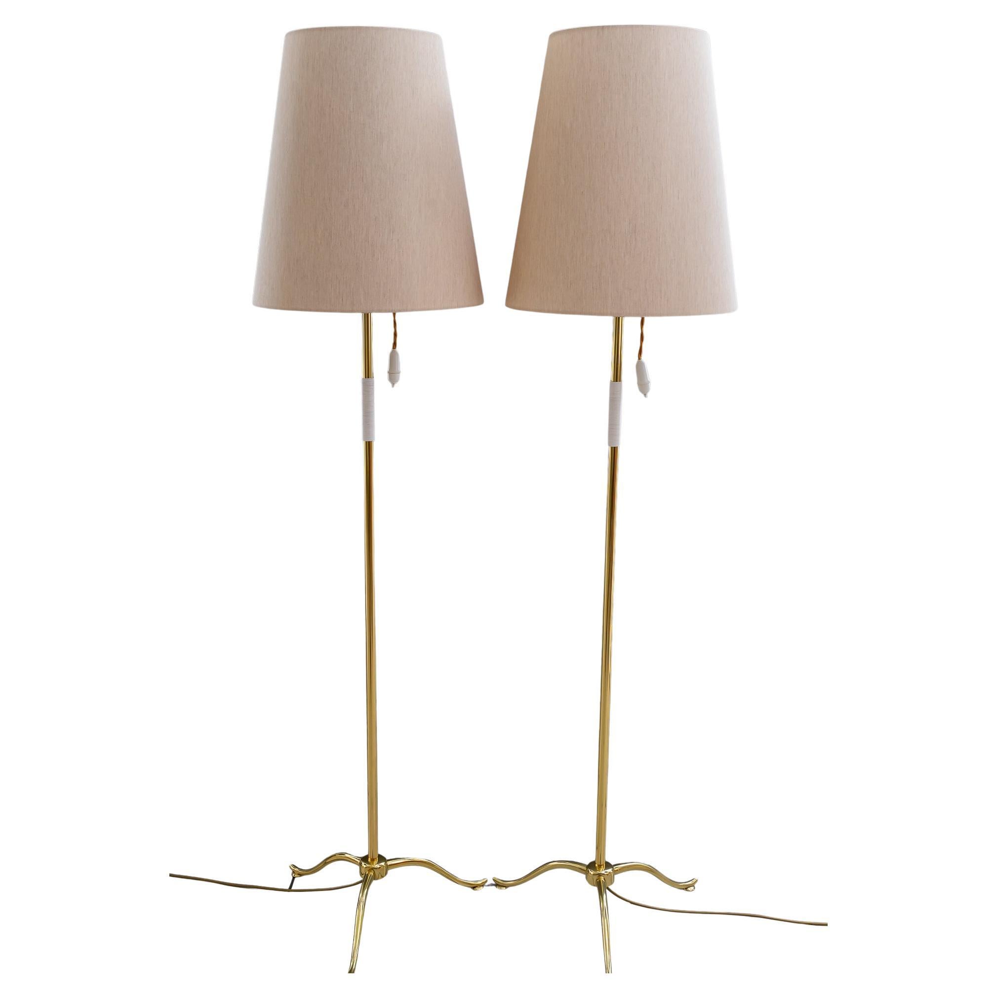 2 Rupert nikoll floor lamps with fabric shades vienna around 1950s