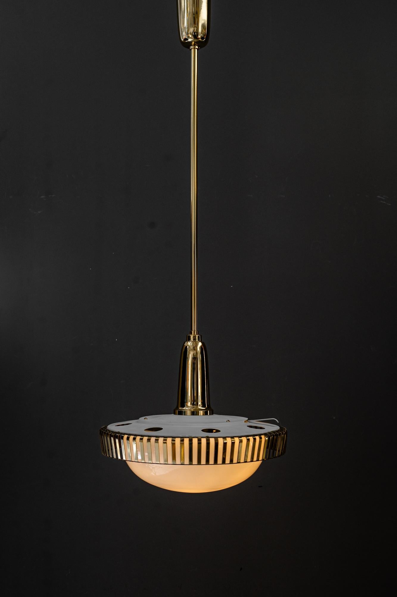 2 Rupert nikoll pendants with original antique opal glass shades vienna 1960s For Sale 2