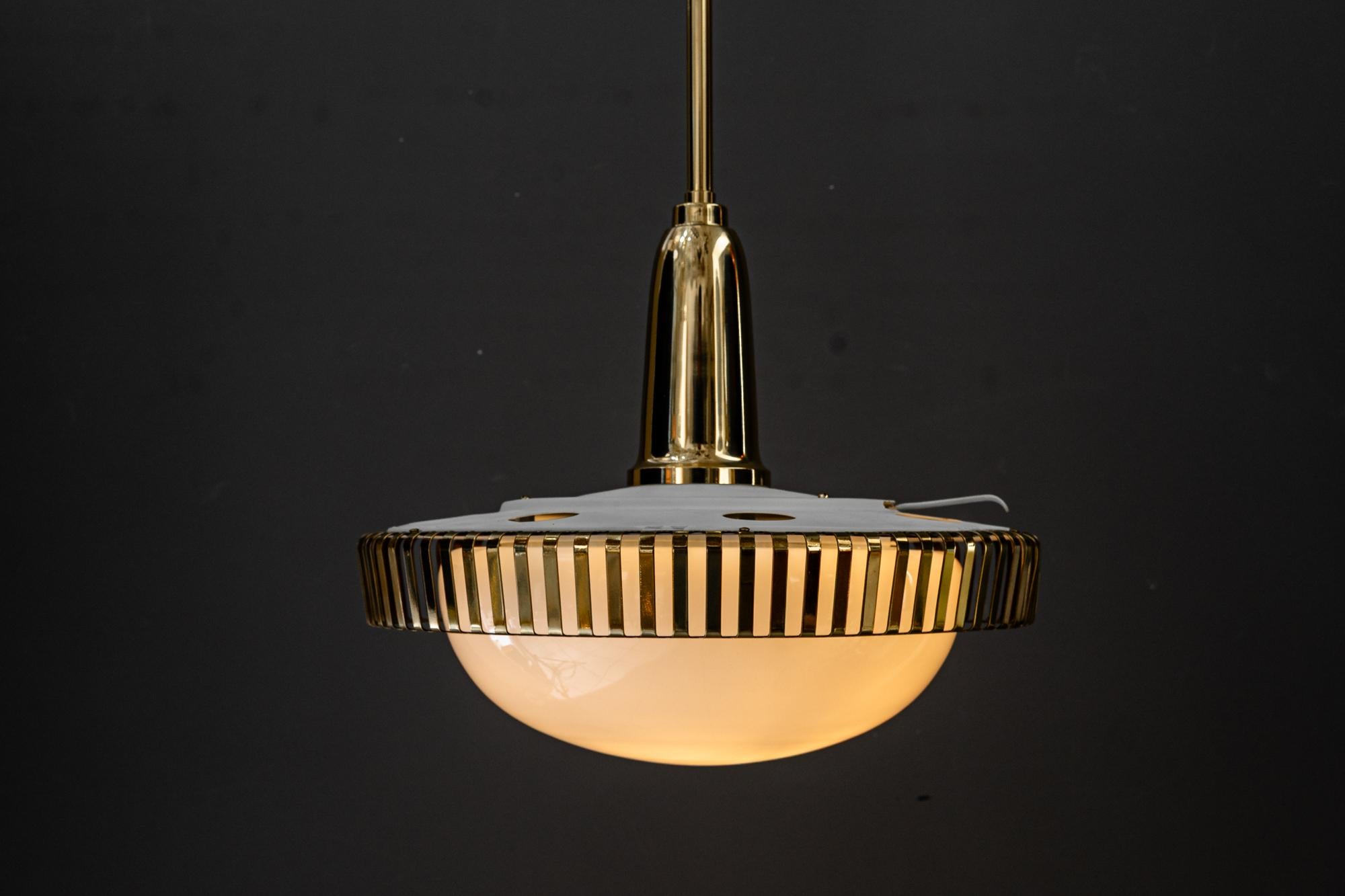 2 Rupert nikoll pendants with original antique opal glass shades vienna 1960s For Sale 3
