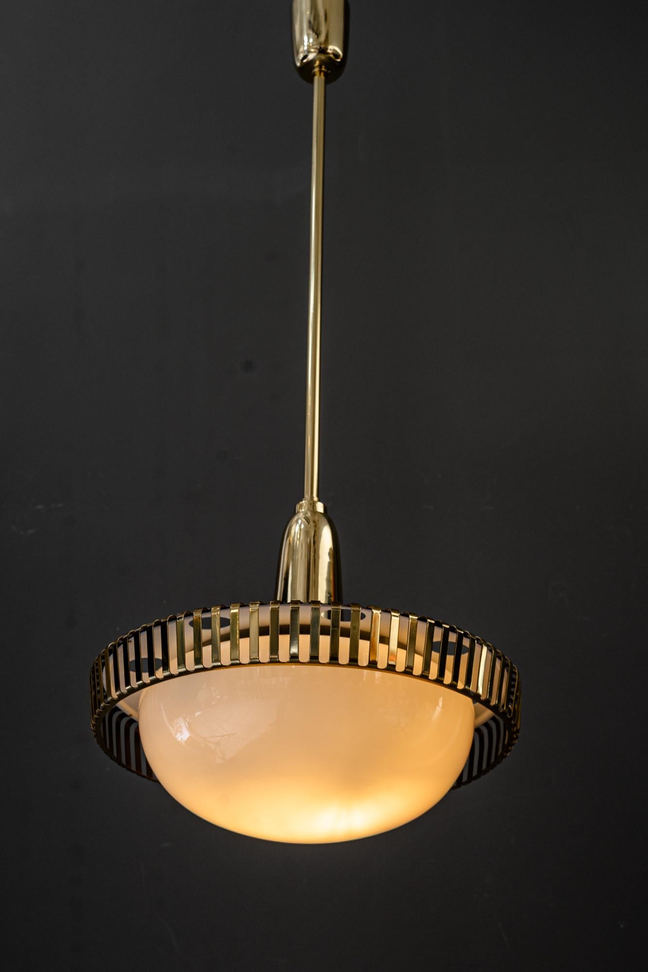 2 Rupert nikoll pendants with original antique opal glass shades vienna 1960s For Sale 5