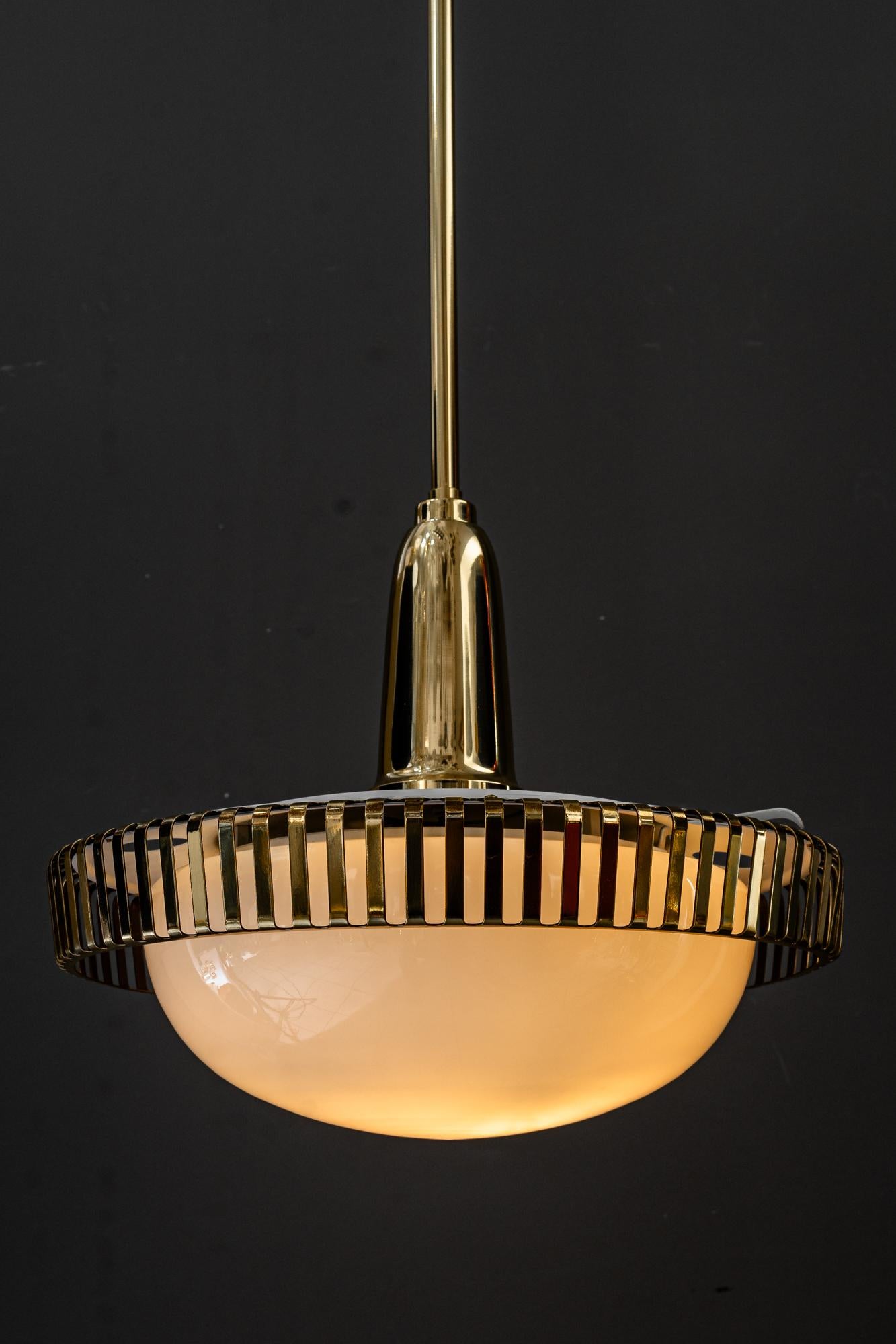 2 Rupert nikoll pendants with original antique opal glass shades vienna 1960s For Sale 6