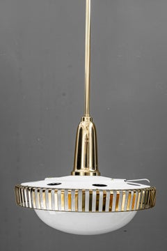 2 Rupert nikoll pendants with original antique opal glass shades vienna 1960s