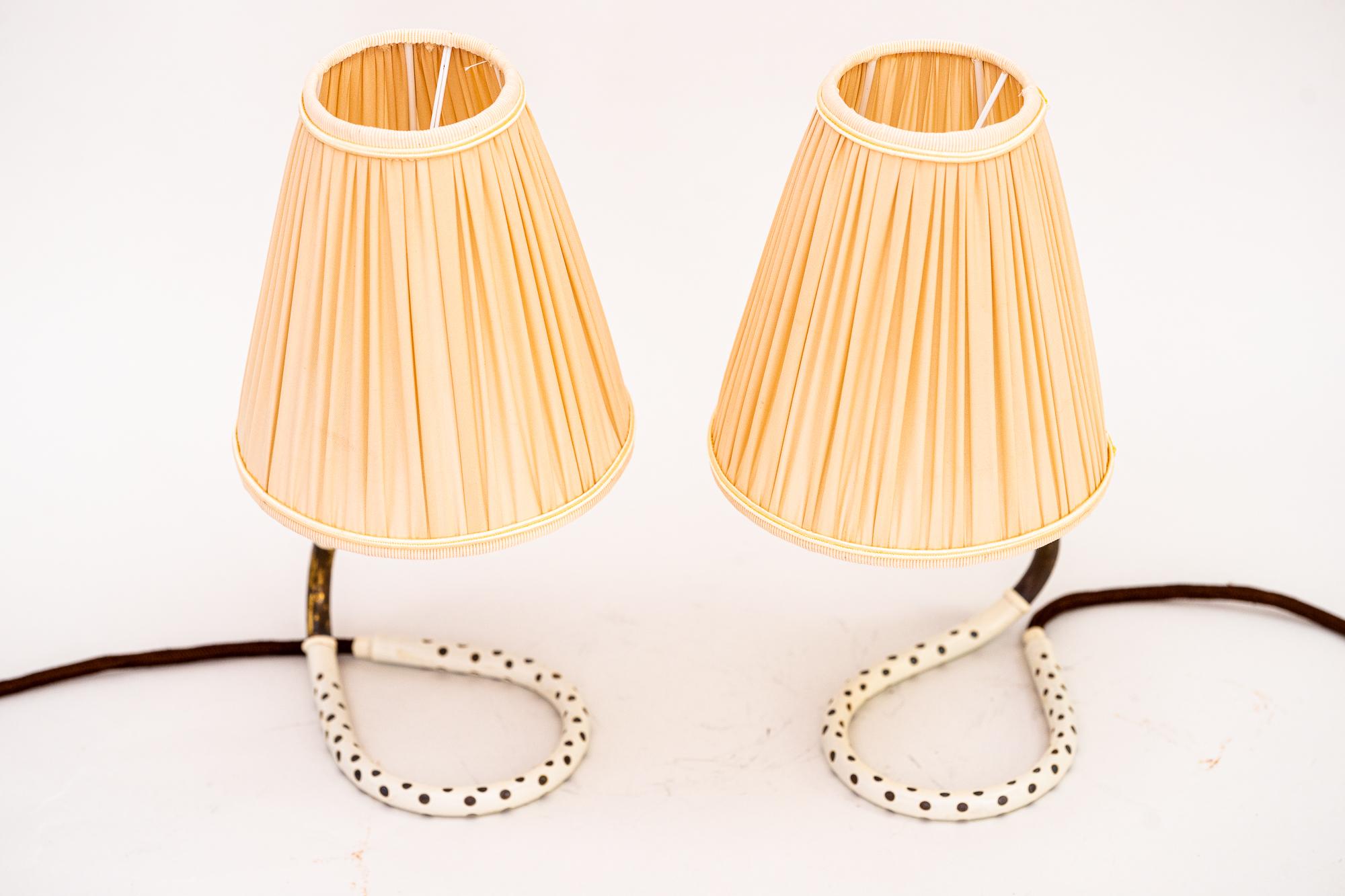 2 Rupert Nikoll Table Lamps Vienna around 1960s with Fabric Shades 9