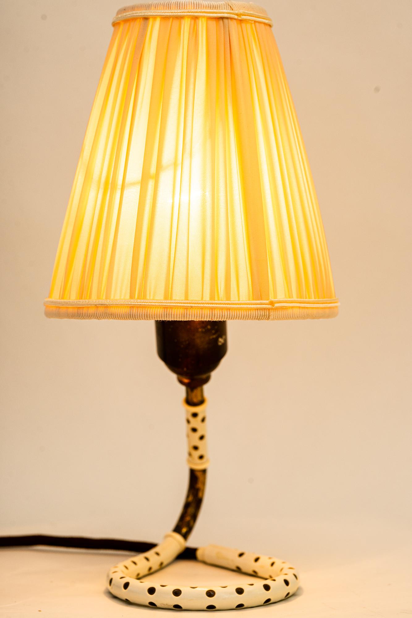 Brass 2 Rupert Nikoll Table Lamps Vienna around 1960s with Fabric Shades