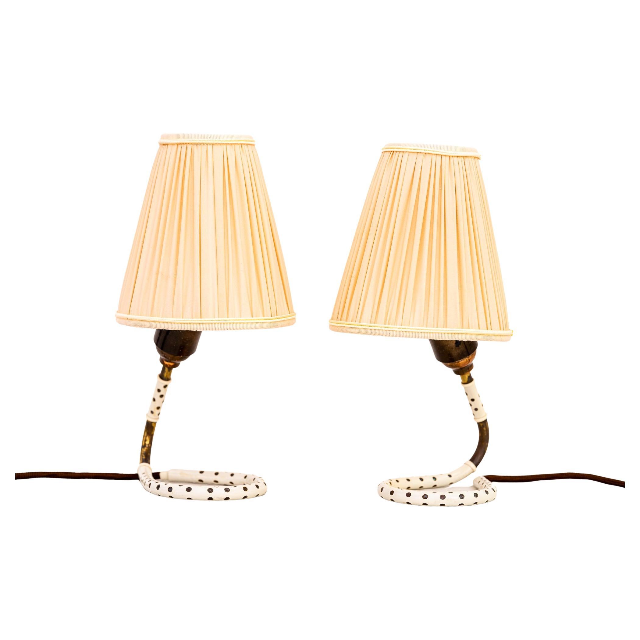 2 Rupert Nikoll Table Lamps Vienna around 1960s with Fabric Shades
