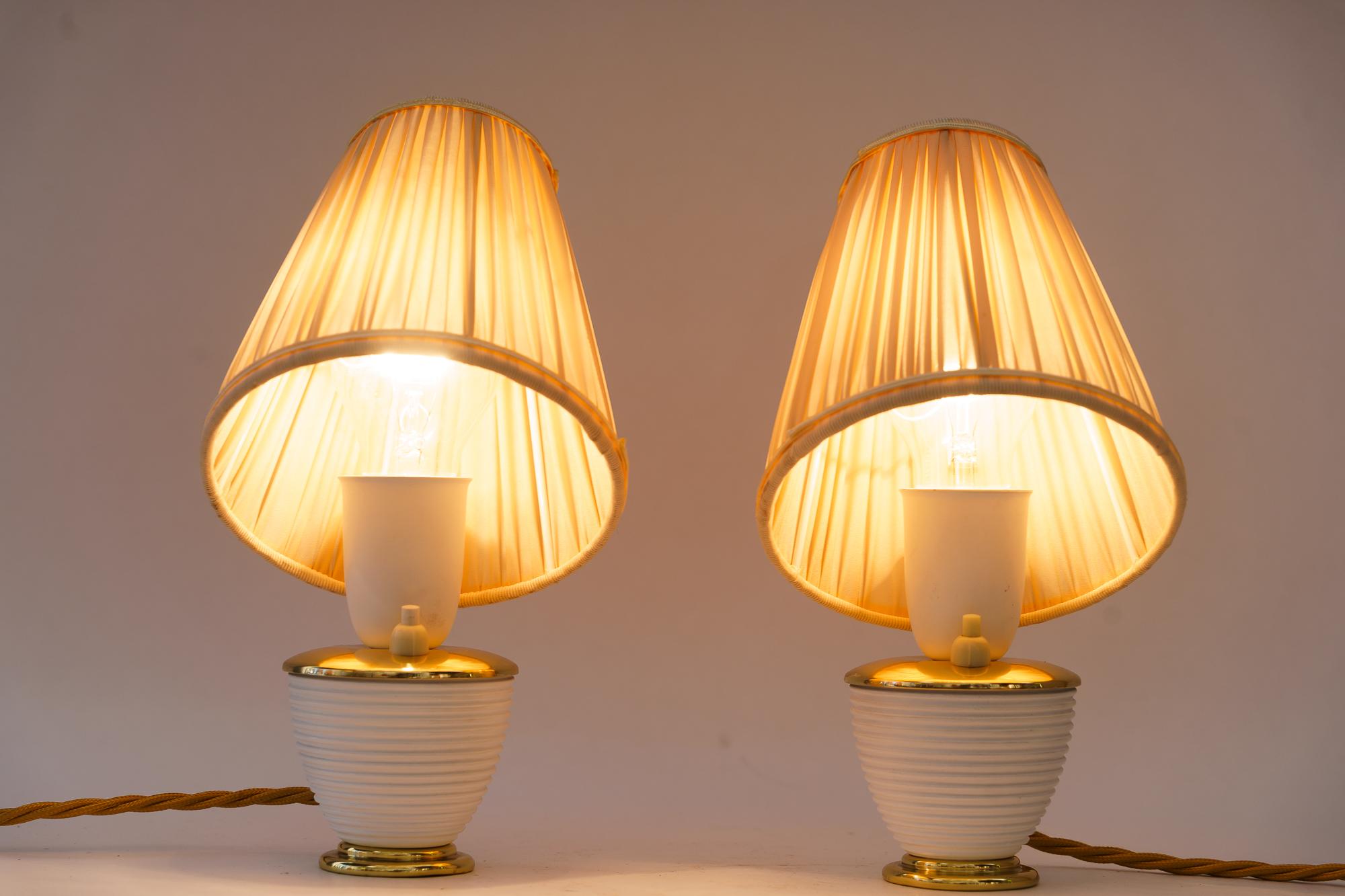 2 Rupert Nikoll table lamps with fabric shades vienna around 1950s For Sale 1
