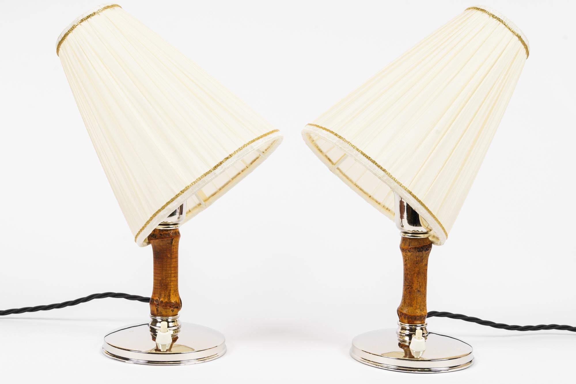 Mid-Century Modern 2 Rupert Nikoll Table Lamps with Fabric Shades Vienna Around 1950s