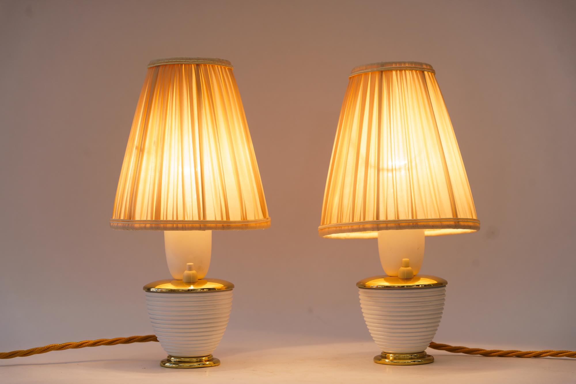Mid-Century Modern 2 Rupert Nikoll table lamps with fabric shades vienna around 1950s For Sale