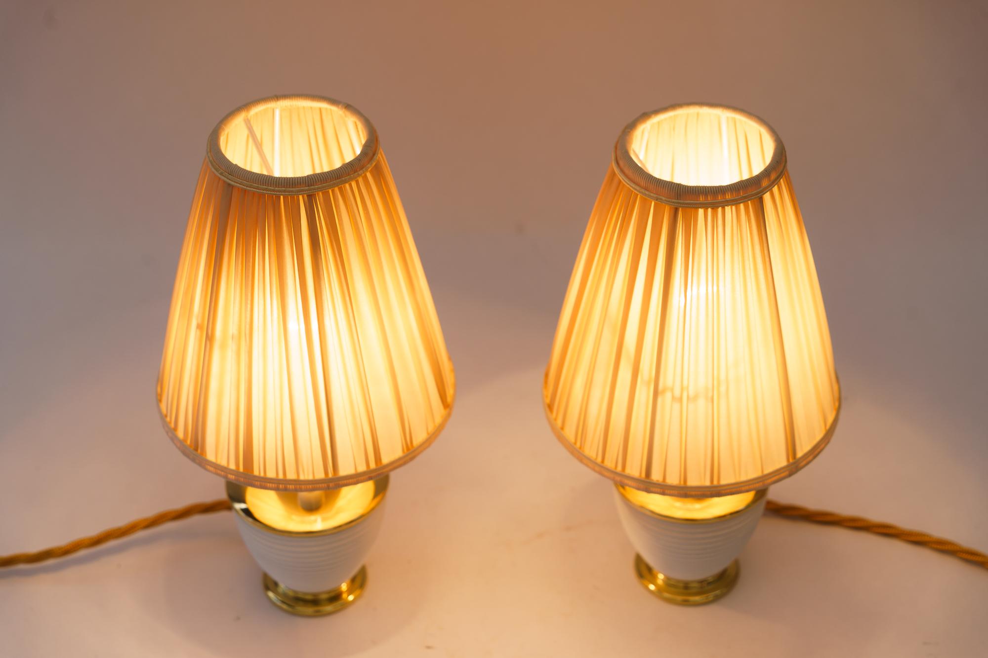 Austrian 2 Rupert Nikoll table lamps with fabric shades vienna around 1950s For Sale