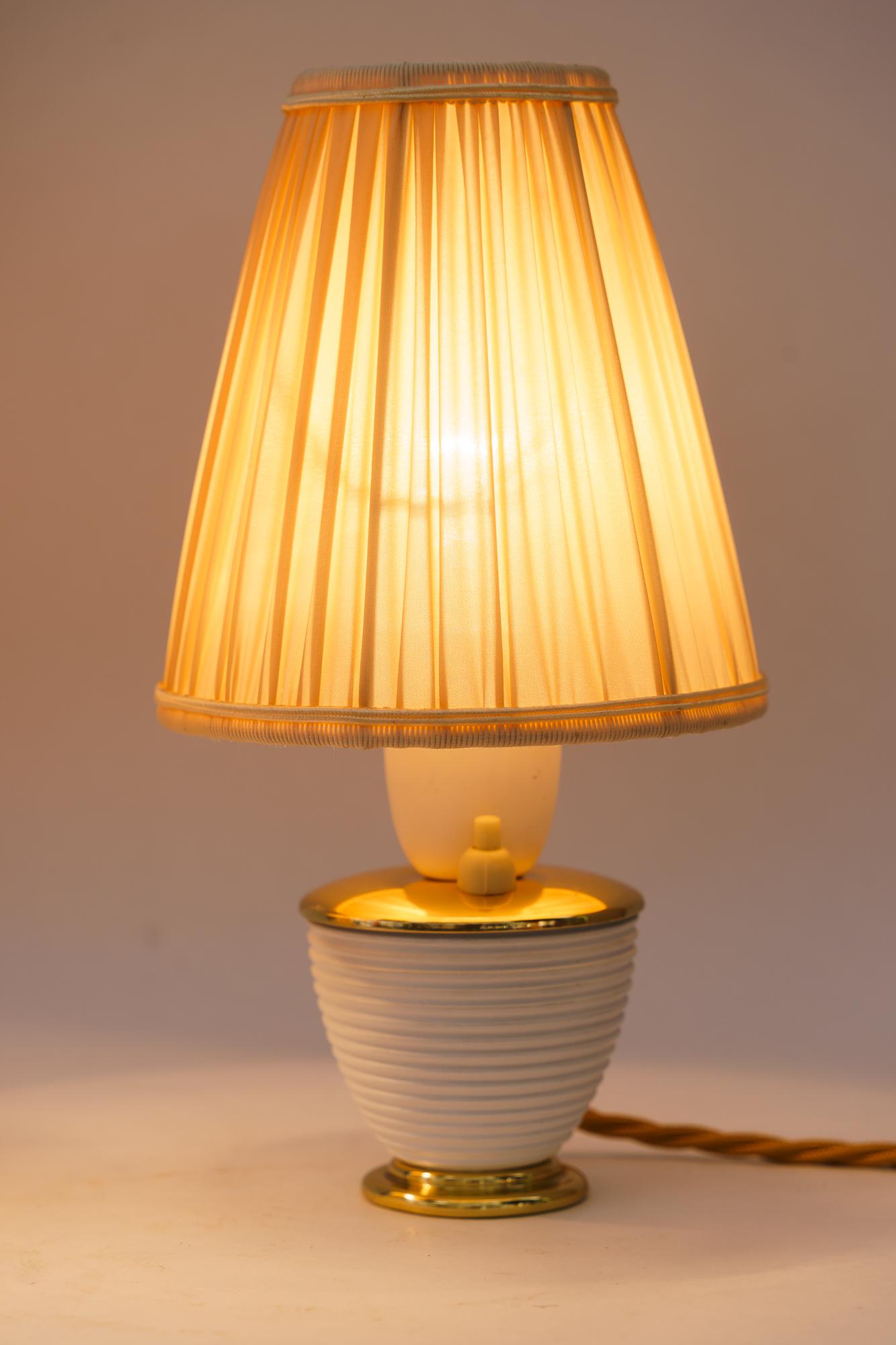 2 Rupert Nikoll table lamps with fabric shades vienna around 1950s In Good Condition For Sale In Wien, AT