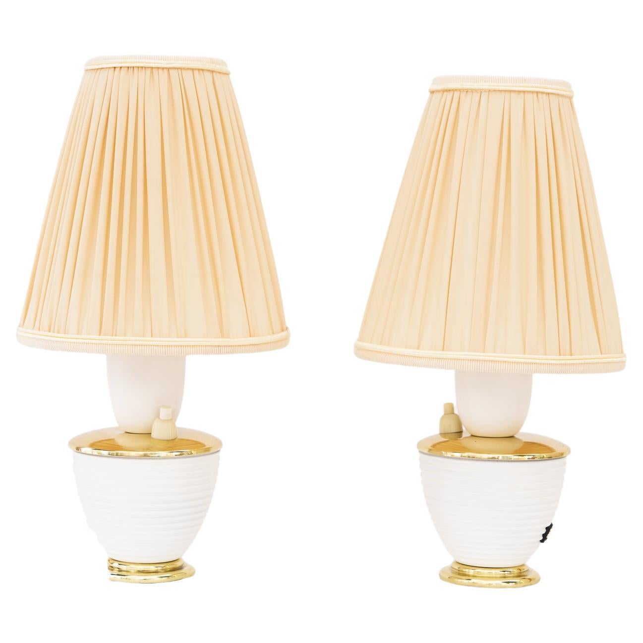 2 Rupert Nikoll table lamps with fabric shades vienna around 1950s For Sale