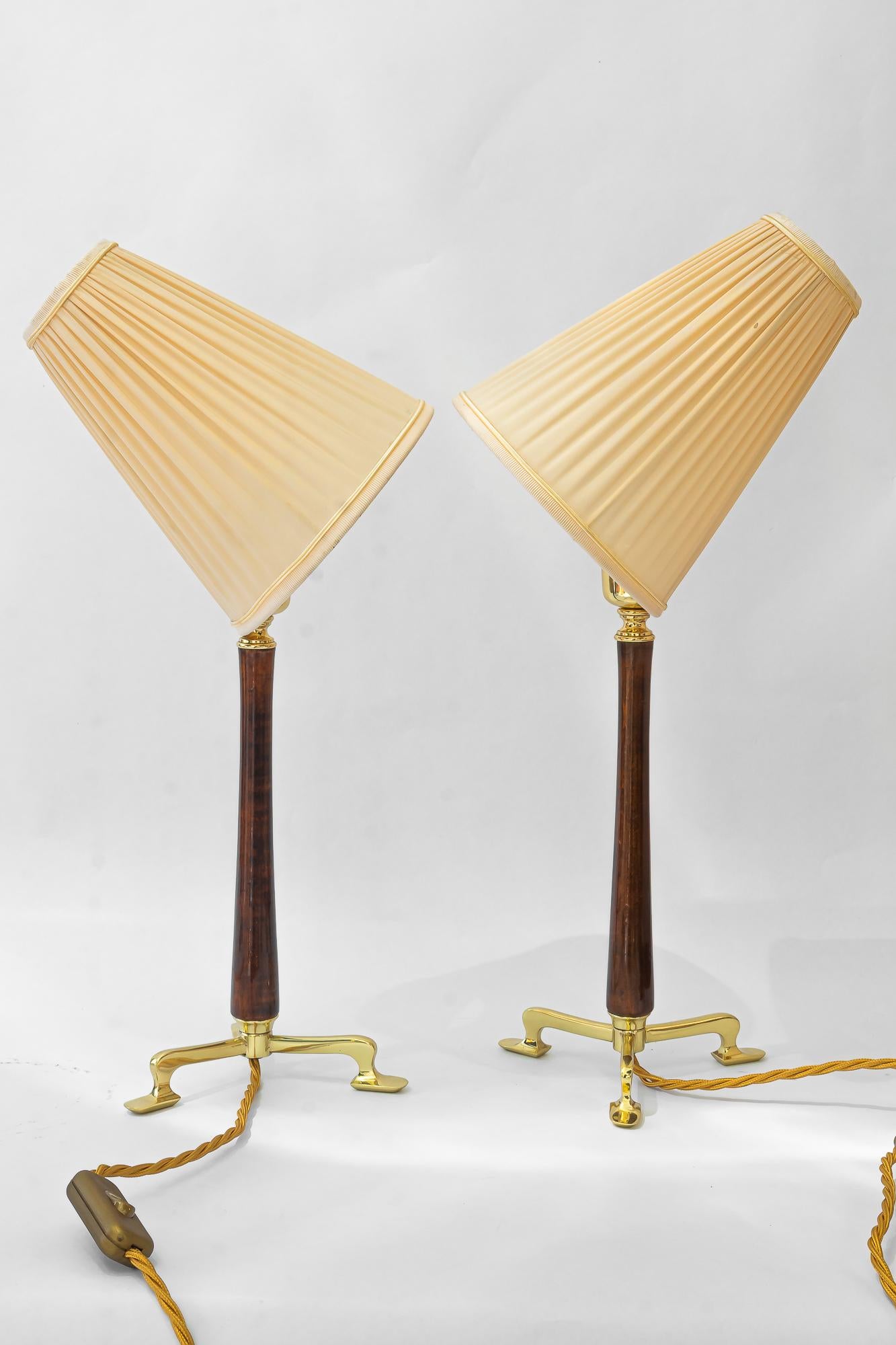 2 lampes de table Rupert Nikoll avec abat-jour en bois et tissu vienne vers 1950 en vente 4