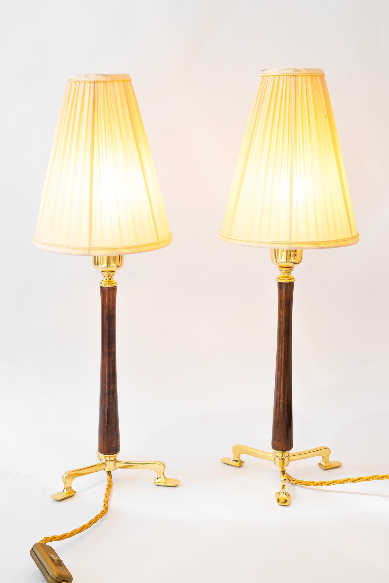 2 lampes de table Rupert Nikoll avec abat-jour en bois et tissu vienne vers 1950 en vente 5