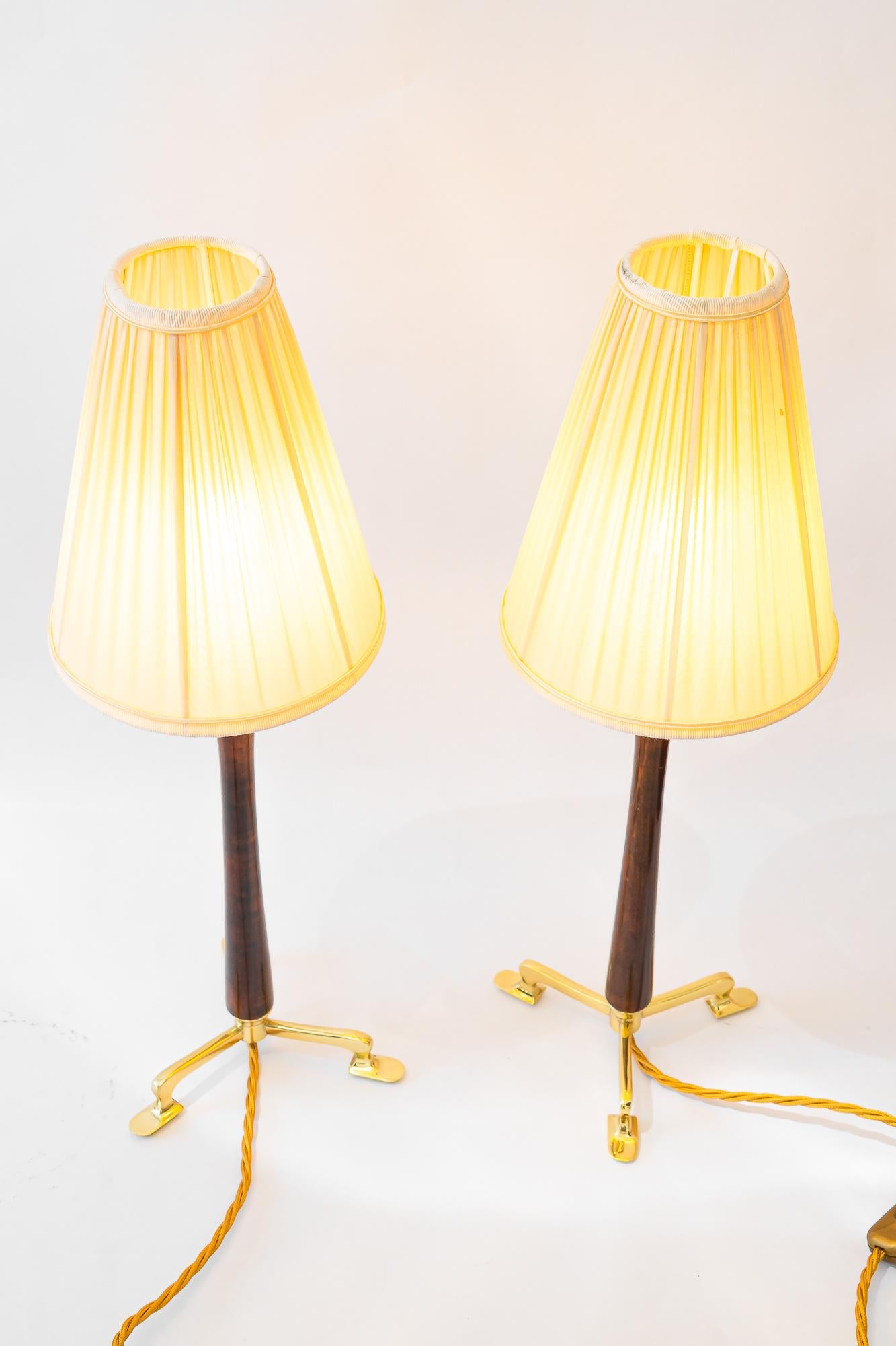 2 lampes de table Rupert Nikoll avec abat-jour en bois et tissu vienne vers 1950 en vente 6