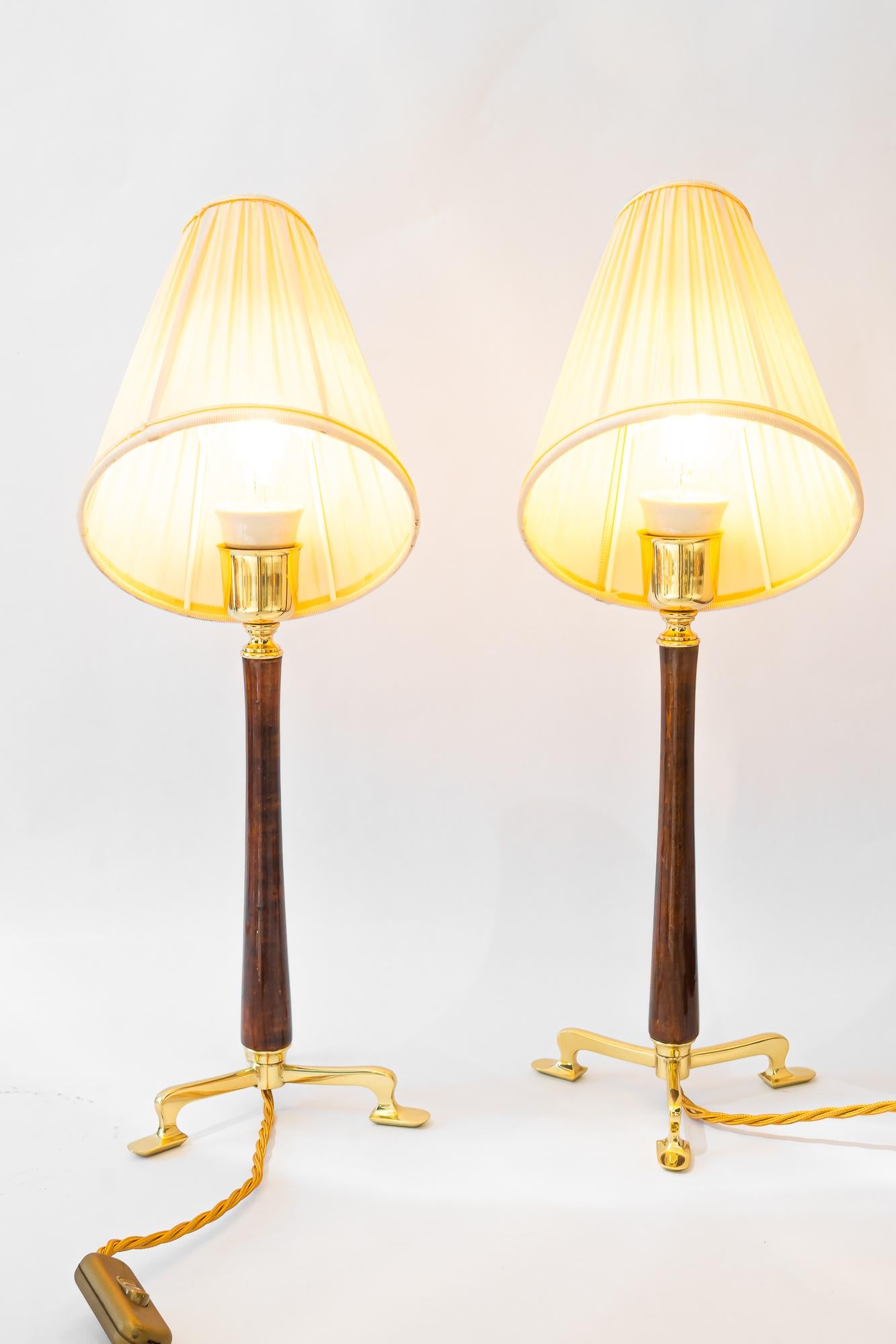 2 lampes de table Rupert Nikoll avec abat-jour en bois et tissu vienne vers 1950 en vente 8