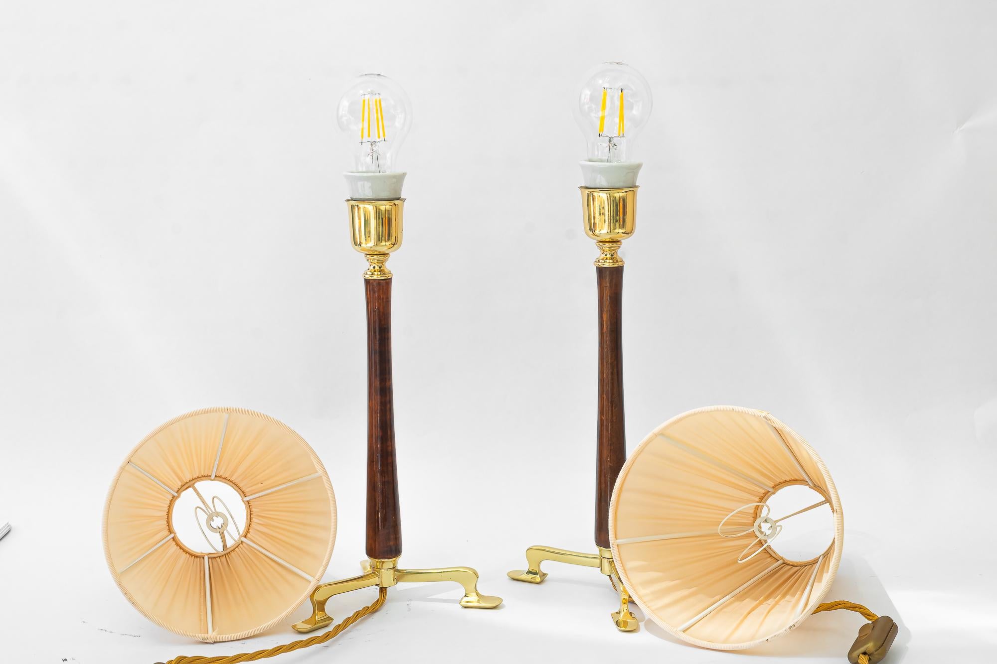 2 lampes de table Rupert Nikoll avec abat-jour en bois et tissu vienne vers 1950 en vente 10