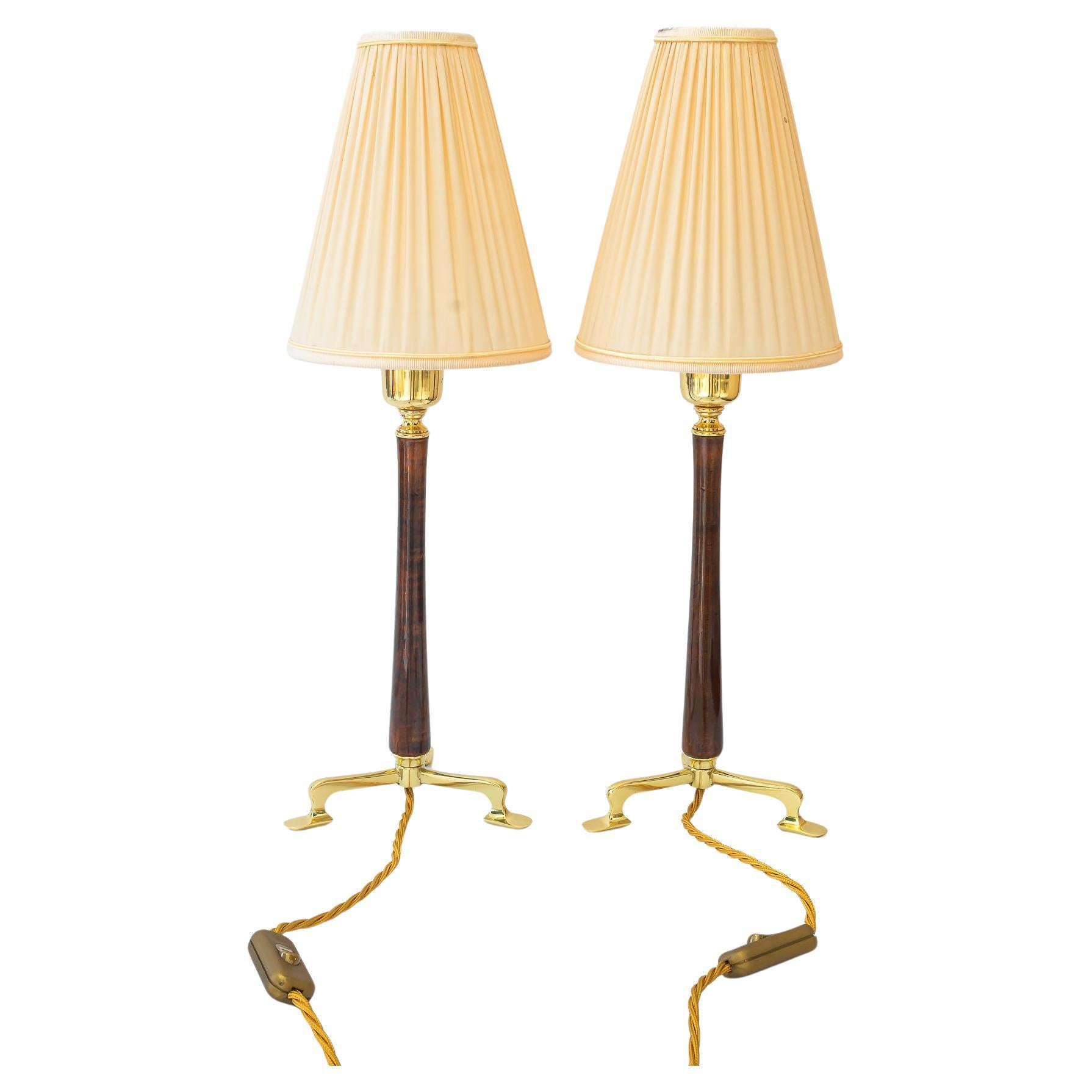 2 lampes de table Rupert Nikoll avec abat-jour en bois et tissu vienne vers 1950 en vente