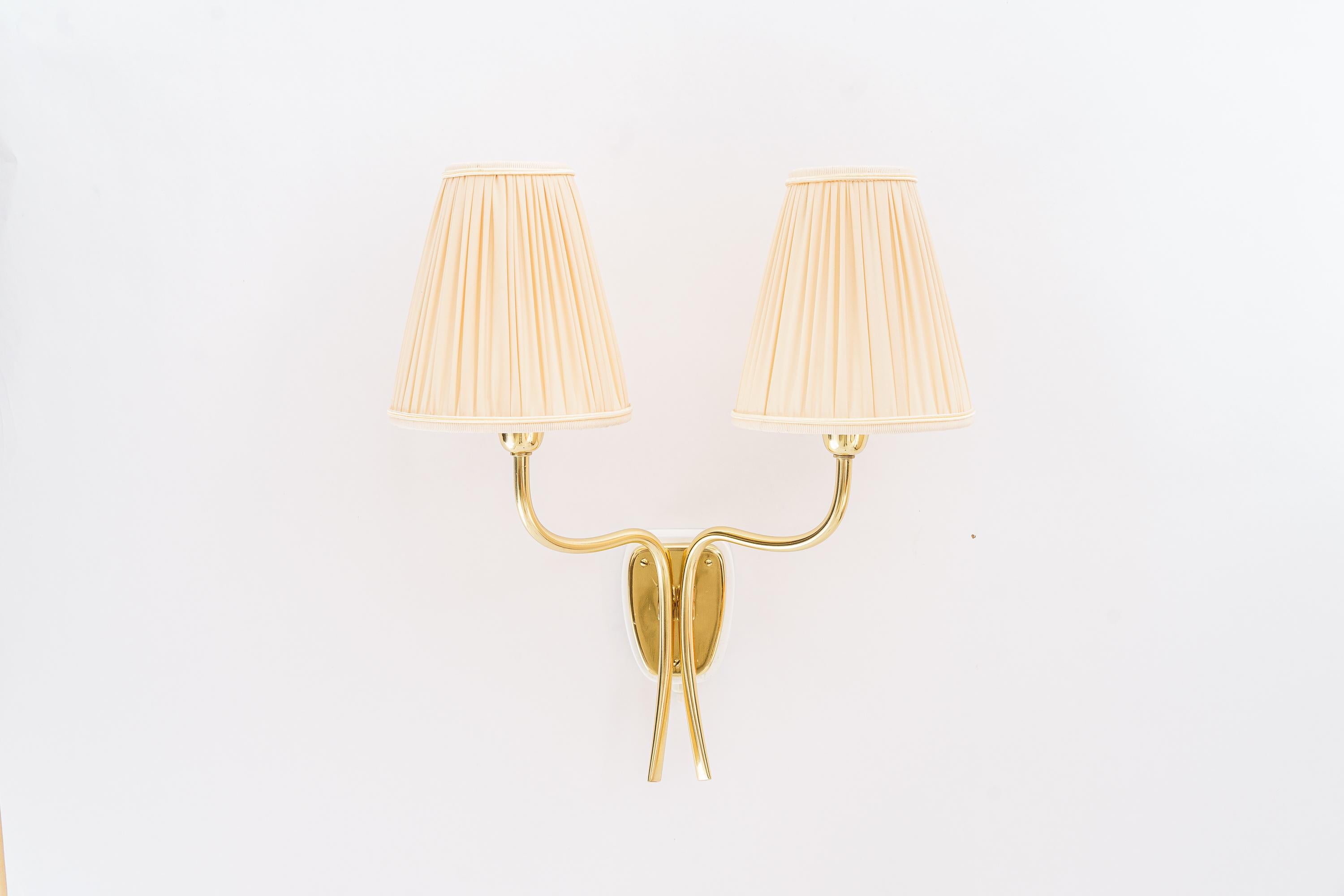 2 Rupert nikoll wall lamps vienna around 1950s
Brass polished and stove enameled
the shades are replaced ( new )