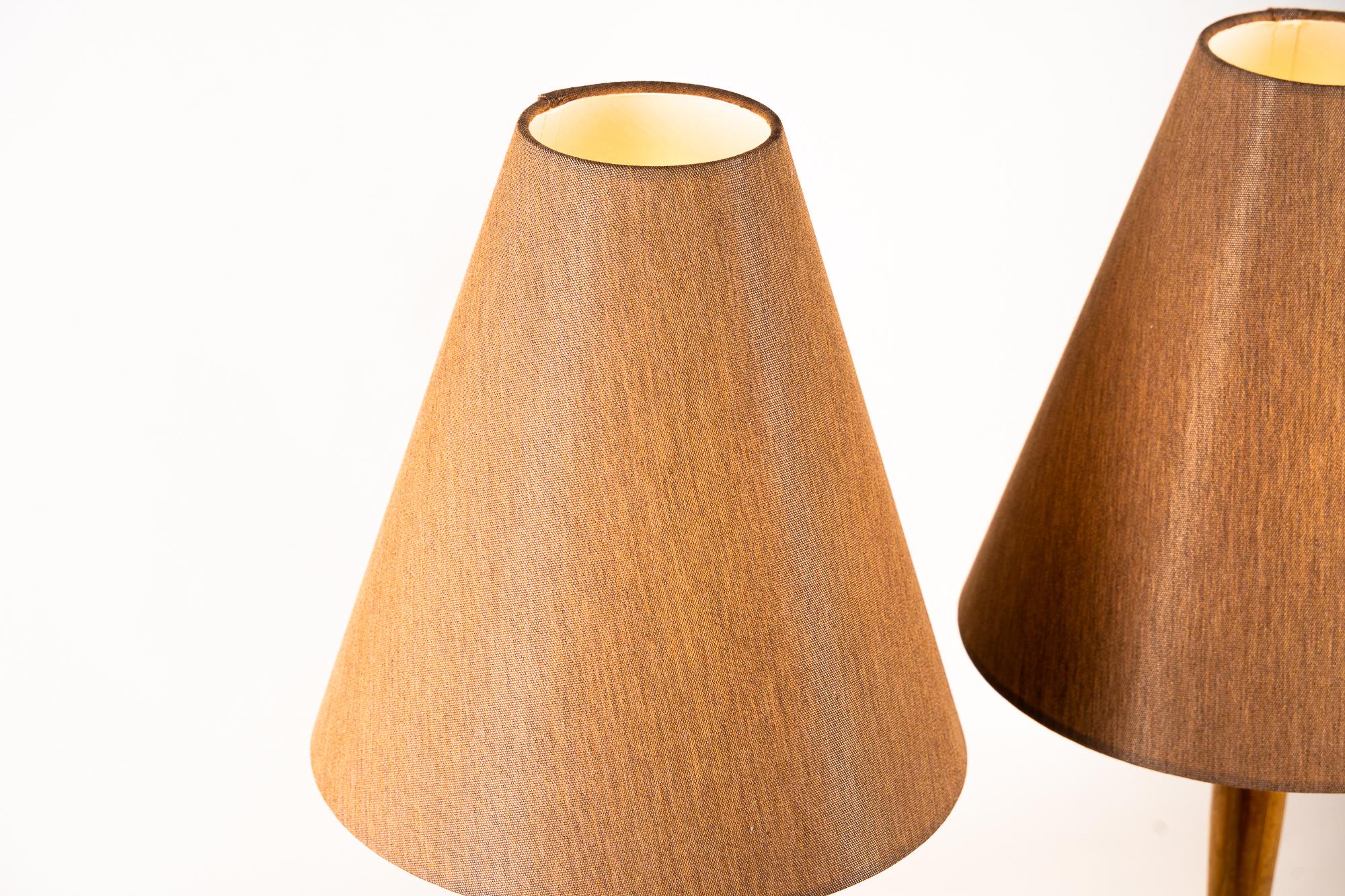 Fabric 2 Rupert Nikoll Wood Table Lamps by Rupert Nikoll, Around 1950s For Sale