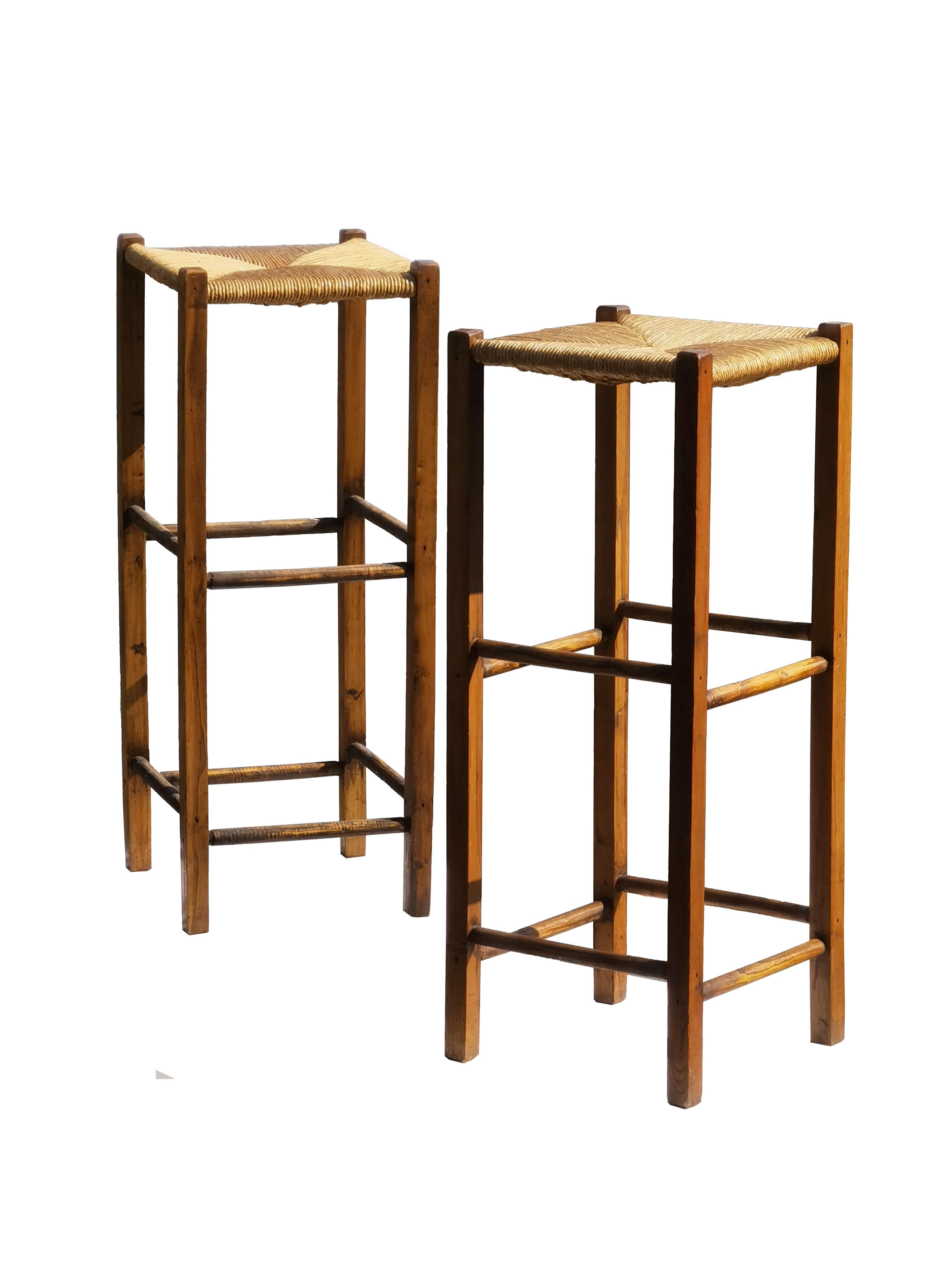 Mid-Century Modern 2 RUSTIC MODERN BRUTALIST MID-CENTURY-MODERN MODERNIST BAR STOOLS, France 1950 For Sale