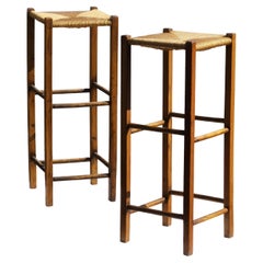 2 RUSTIC MODERN BRUTALIST MID-CENTURY-MODERN MODERNIST BAR STOOLS, France 1950